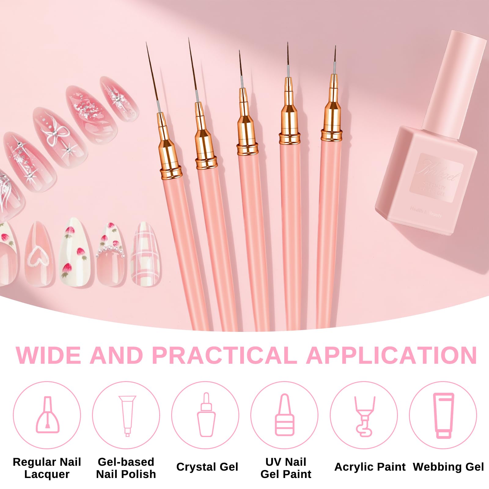 MOXYOY 5Pcs Fine Thin Nail Art Liner Brushes Set for Detailed Painting 6