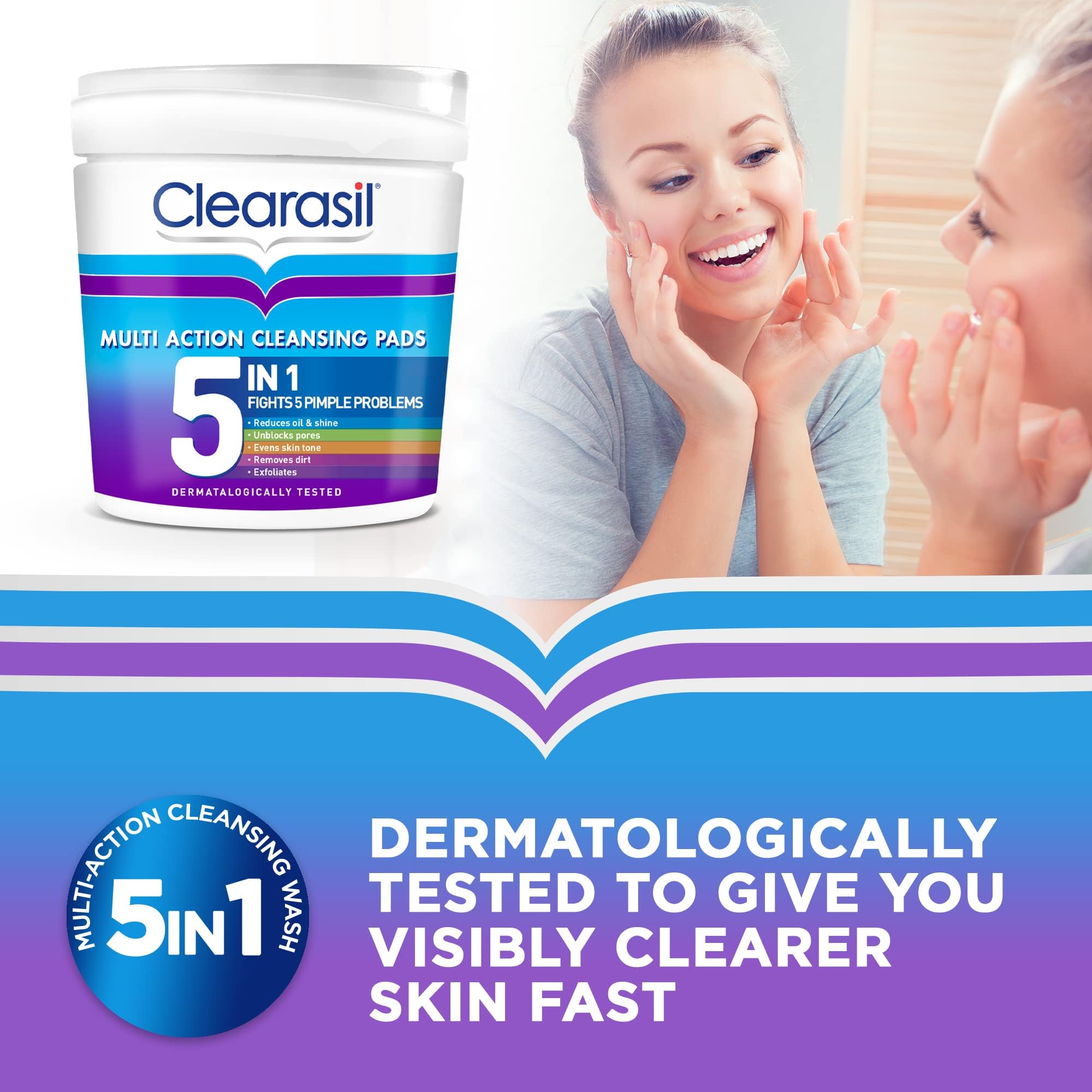 Clearasil 5-in-1 Ultra Cleansing Salicylsäure-Pads, Gesichtspeeling für 3