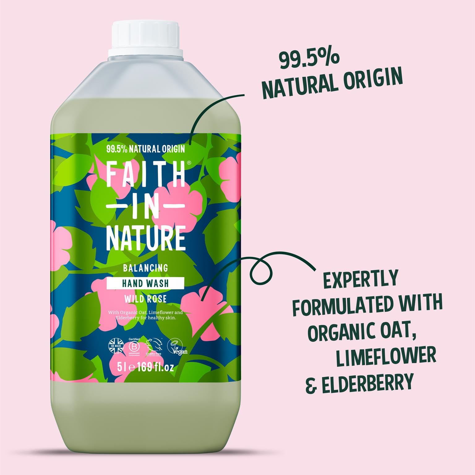 FAITH IN NATURE Wild Rose Liquid Hand Wash, Balancing, Vegan & Natural Refill 5