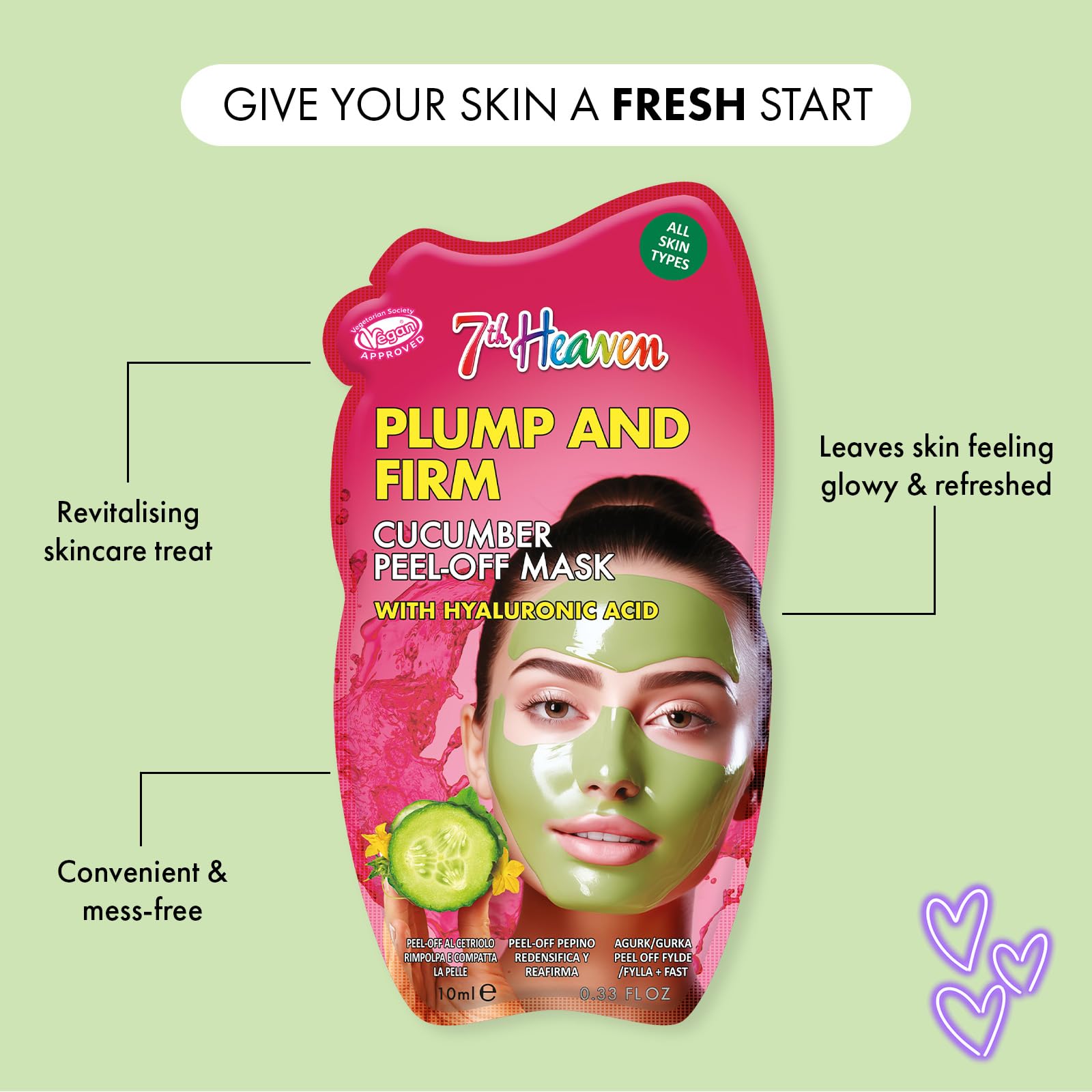 7th Heaven Cucumber Peel Off Face Mask with Hyaluronic Acid for Plump and Firm Skin
