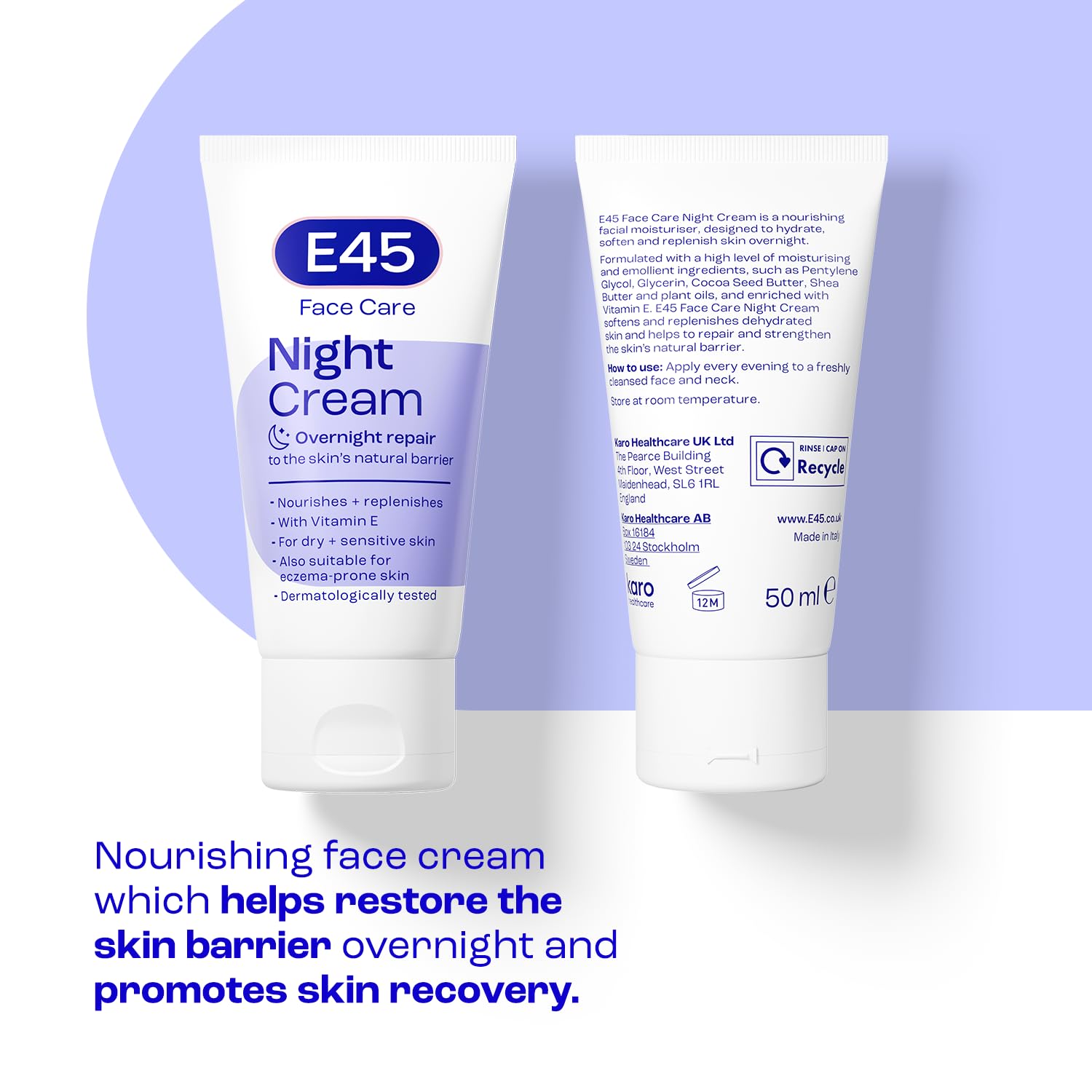 E45 Face Night Cream - Nourishing Moisturiser to Restore Skin Barrier with Shea Butter