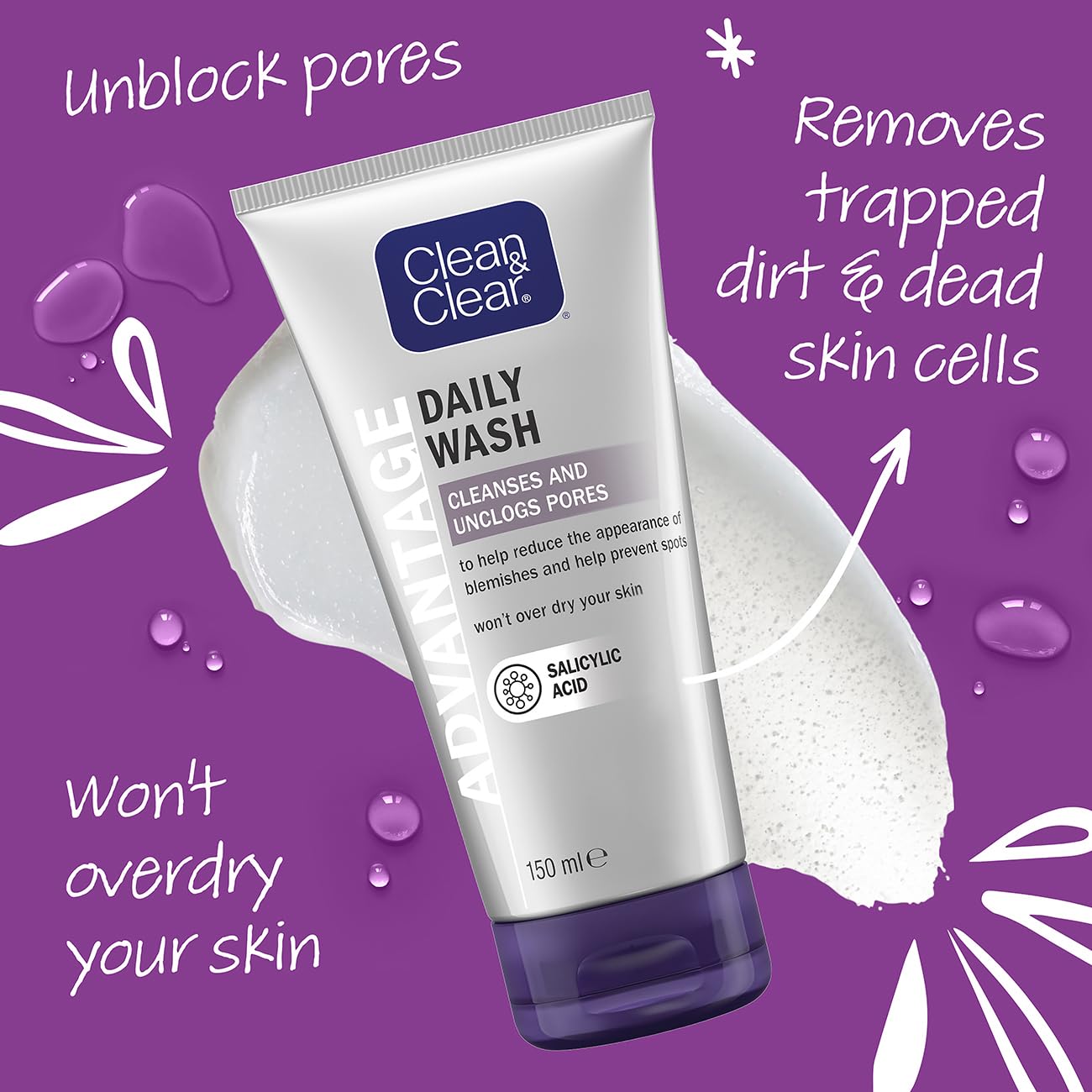 Clean &amp; Clear Advantage Schnellwirkende tägliche Waschlotion 150 ml 4