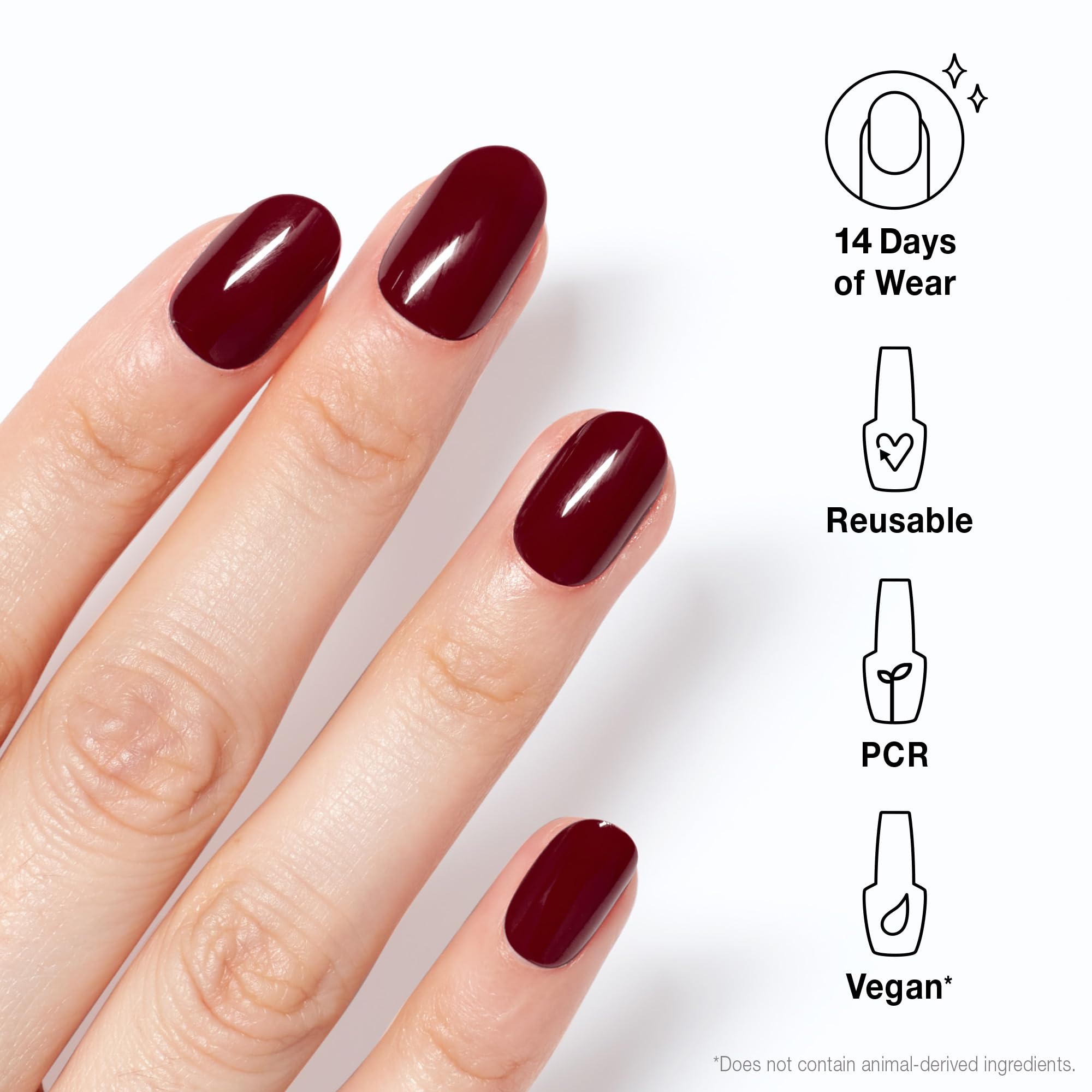 OPI xPRESS/ON Malaga Wine – Dunkelrote, kurze, runde künstliche Fingernägel zum Aufkleben – mit Nagelkleber – Langanhaltend, wiederverwendbar und schonend 5