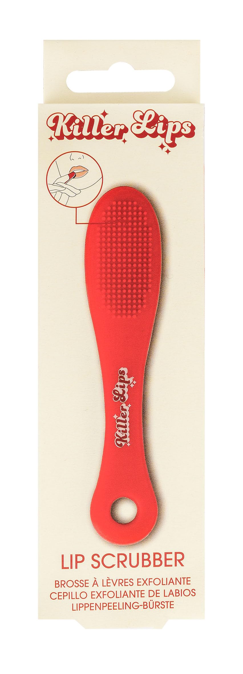 KILLER LIPS Invogue Lip Scrubber Wand with Red Silicone Bristles for Gentle Exfoliation