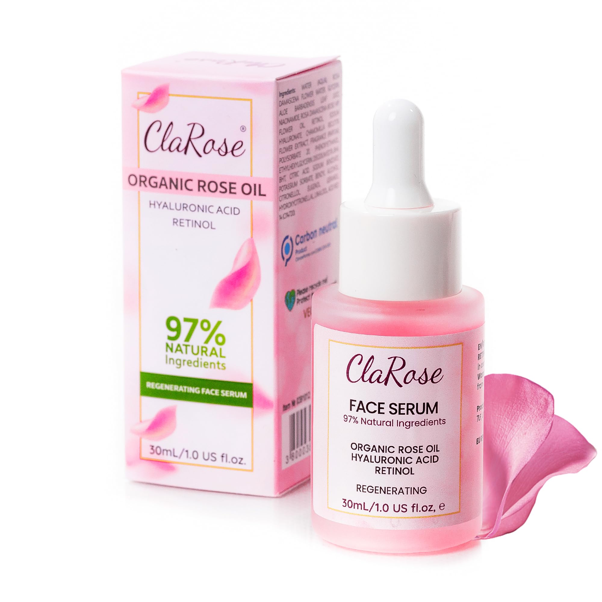 ClaRose Anti-ageing Face Serum with Hyaluronic Acid, Retinol & Organic Rose Oil
