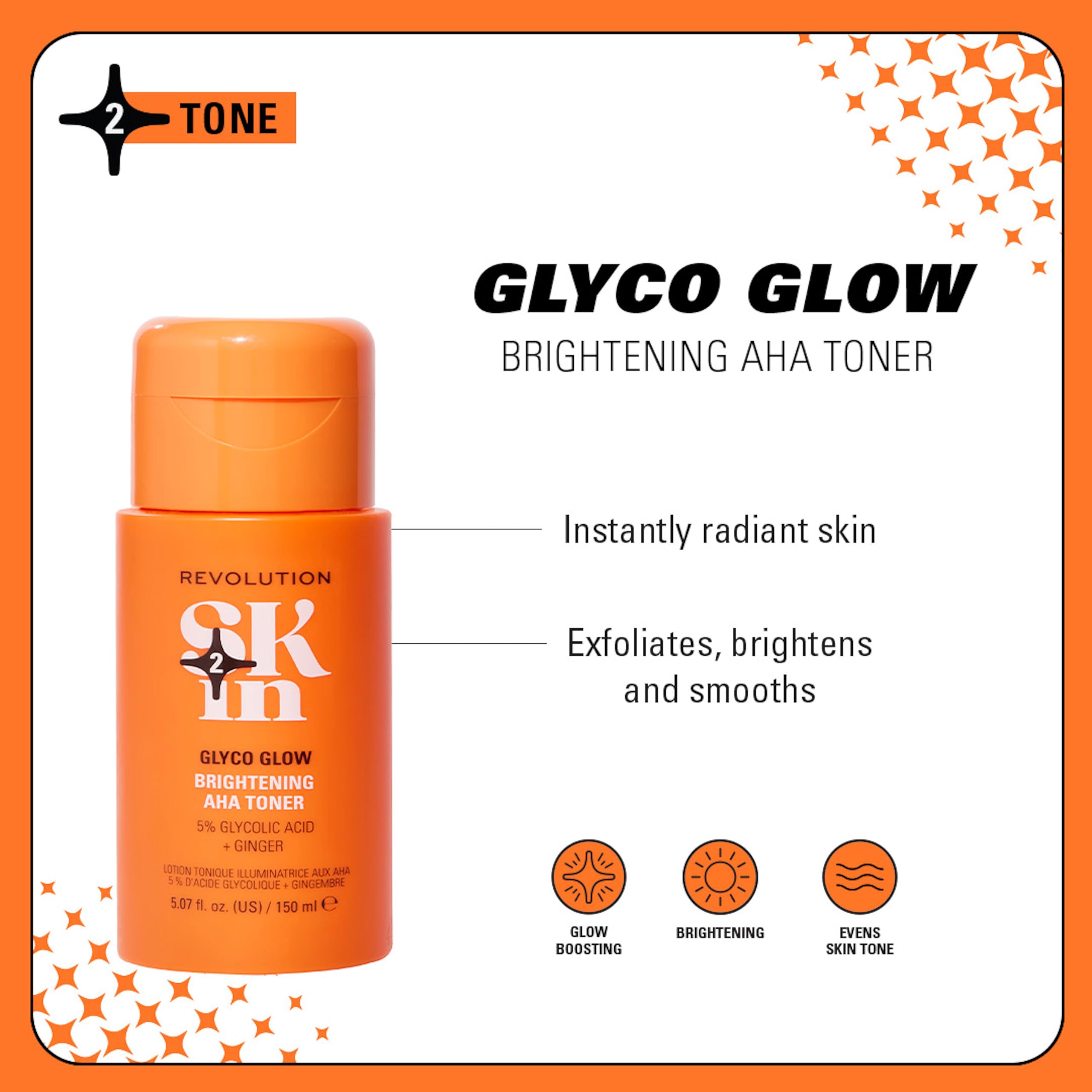 Revolution Skin Glyco Glow 5% Glycolic Acid & Ginger Brightening AHA Toner