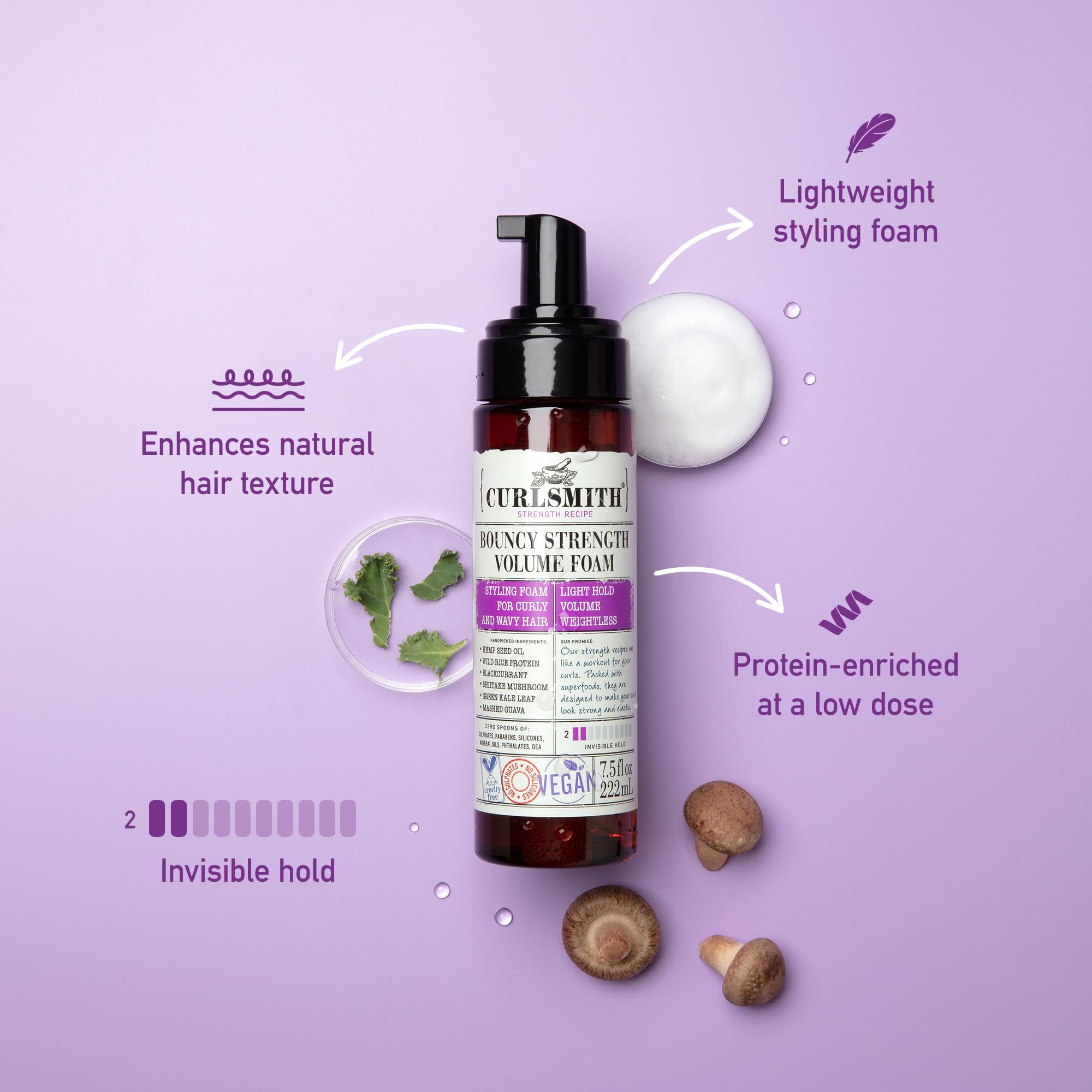 CURLSMITH Bouncy Strength Volume Foam for Curly & Wavy Hair Styling