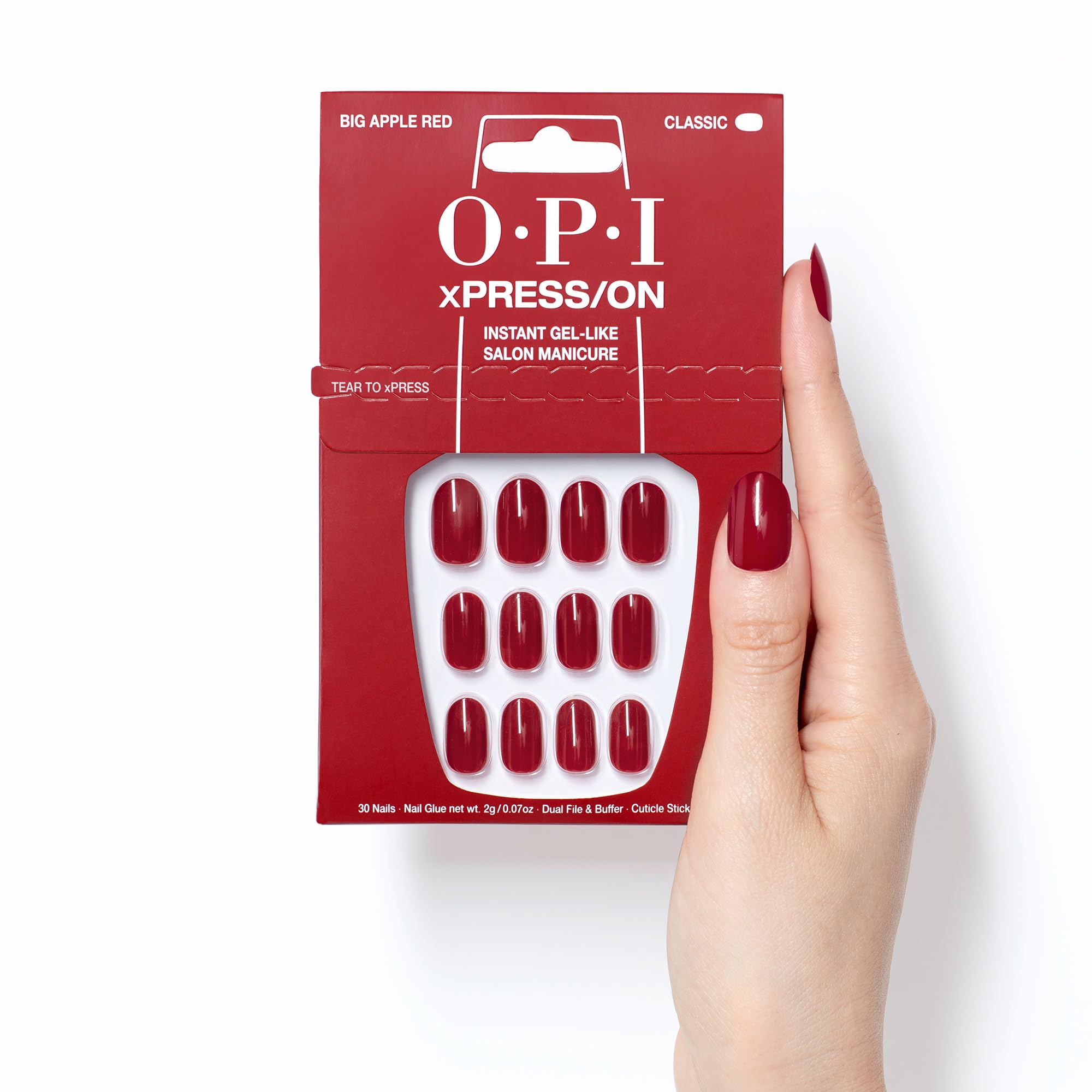 OPI xPRESS/ON Big Apple Red – Klassische rote, kurze, runde künstliche Fingernägel zum Aufkleben – mit Nagelkleber – Langanhaltend, wiederverwendbar und schonend für die Nägel 7