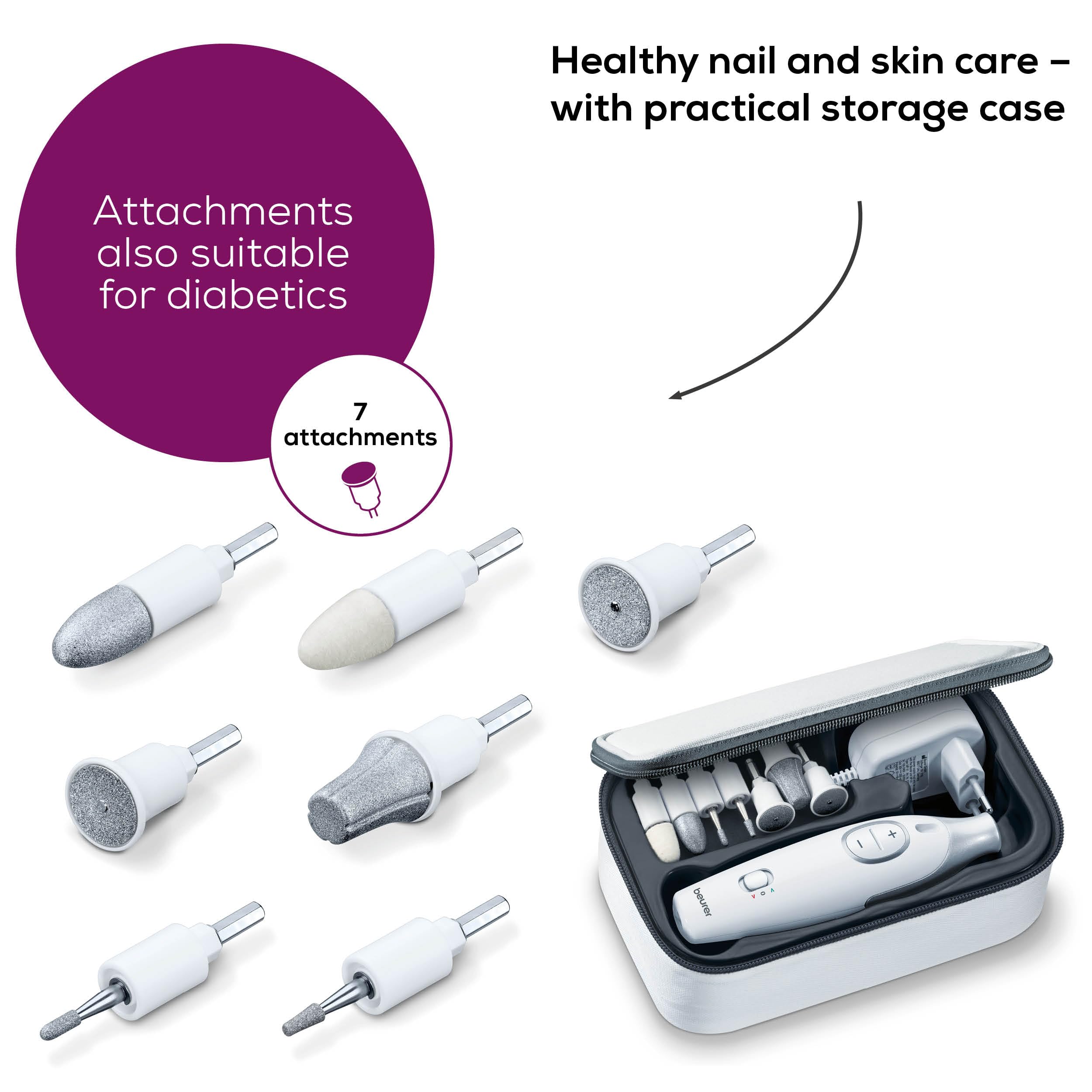 Beurer MP42UK Pediküre- und Maniküre-Set, professionelles Nagelpflege-Set mit 7 Aufsätzen 3