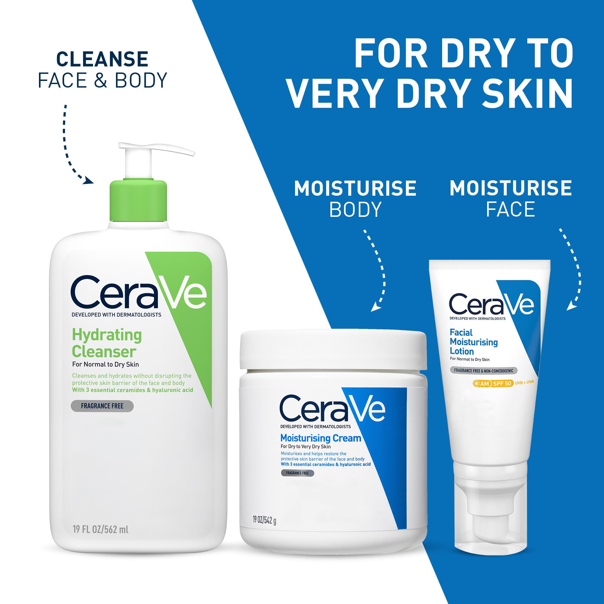 CeraVe Moisturising Cream for Face & Body with 3 Essential Ceramides & Hyaluronic Acid 5
