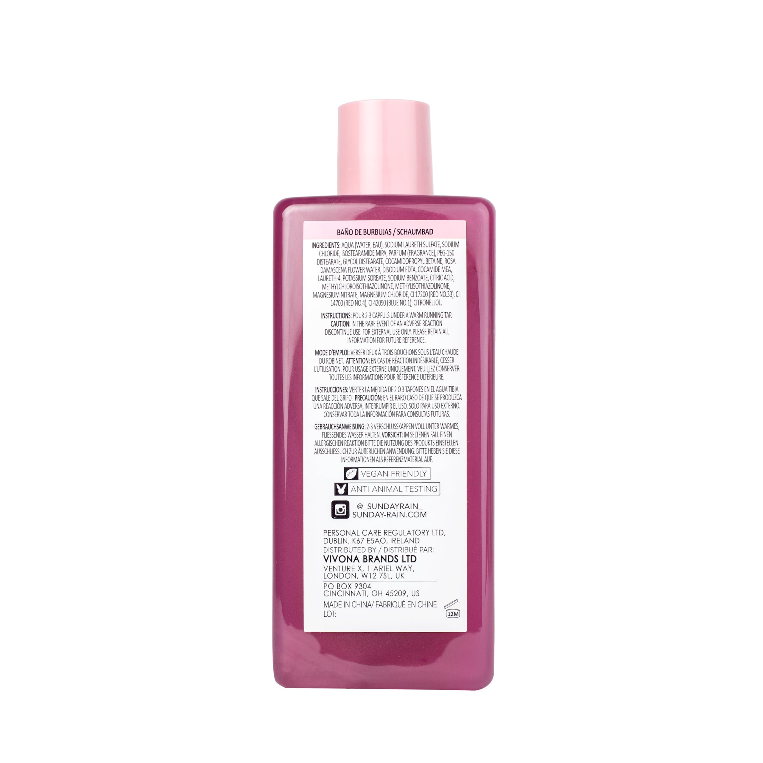 Sunday Rain Reviving Rose Oil Bubble Bath for Hydration, Vitamin A & Antioxidant Infused, 450ml
