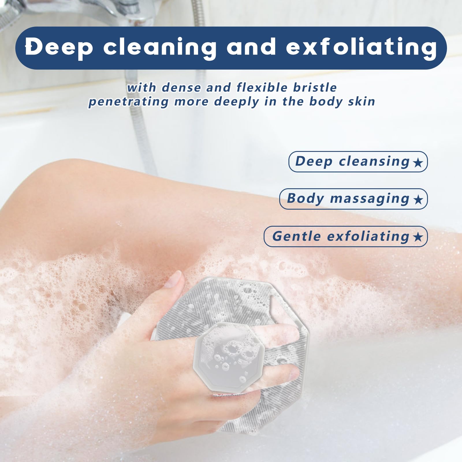 Alyvisun Silicone Body Scrubber with Hook and Suction for Gentle Exfoliation and Massage (Grey) 3