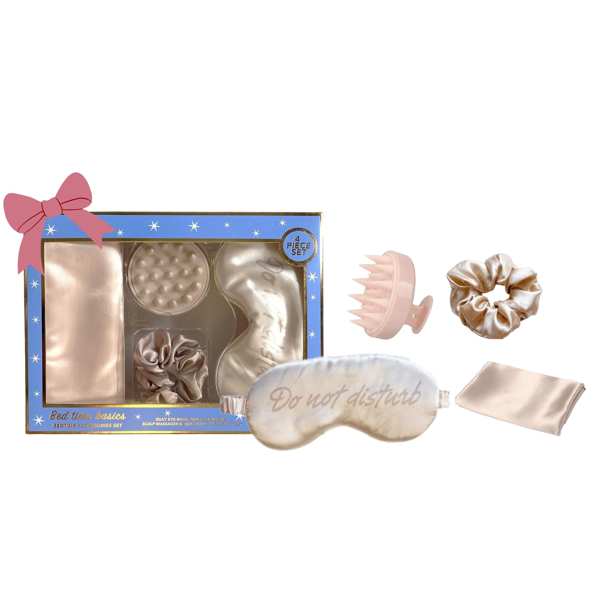 Holler And Glow Bedtime Basics 4-Piece Silky Accessories Set for Hair & Skin