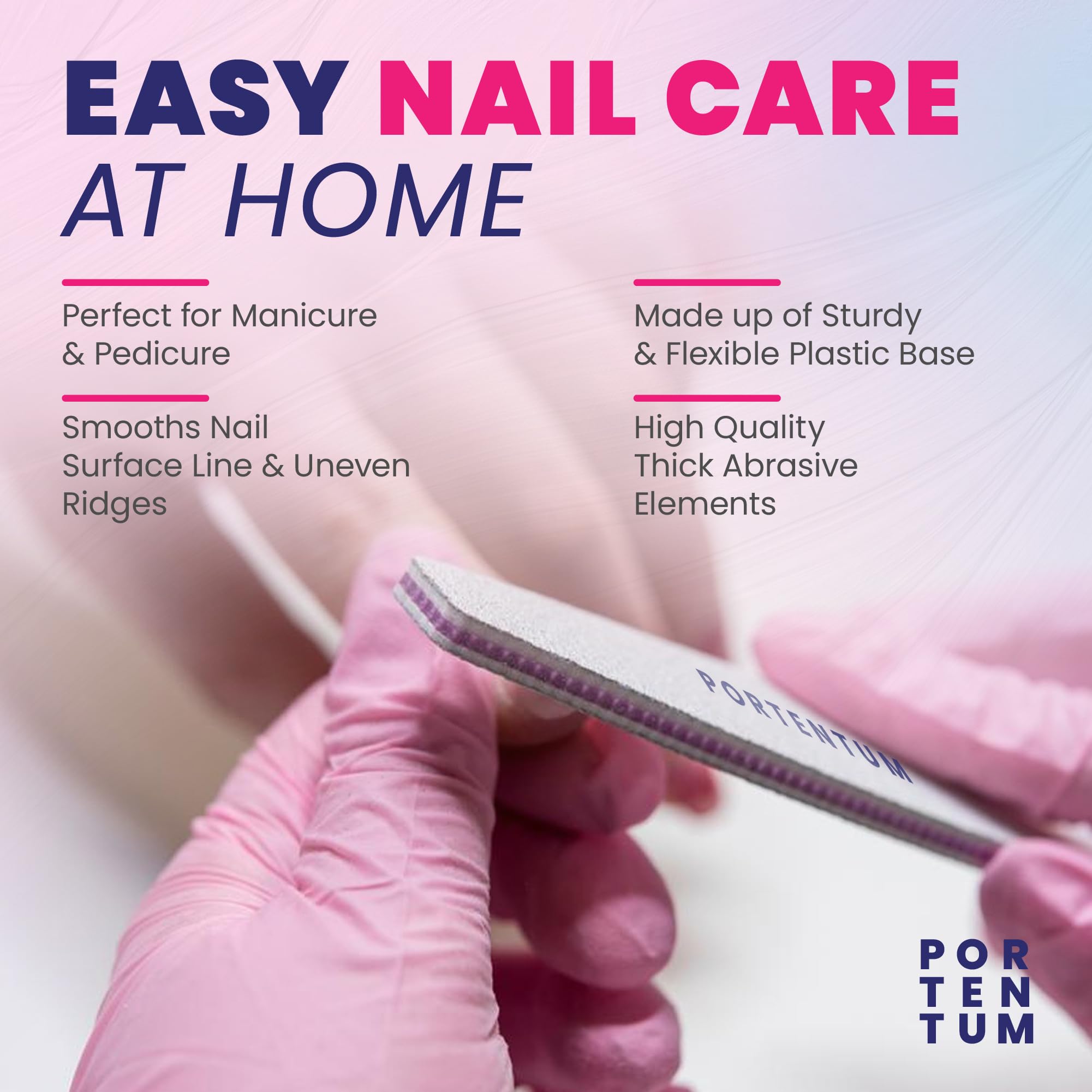 PORTENTUM Professional Nail Files Set (16 Pcs) - 100/180 Grit Double Sided Emery Boards for Manicure & Pet Grooming