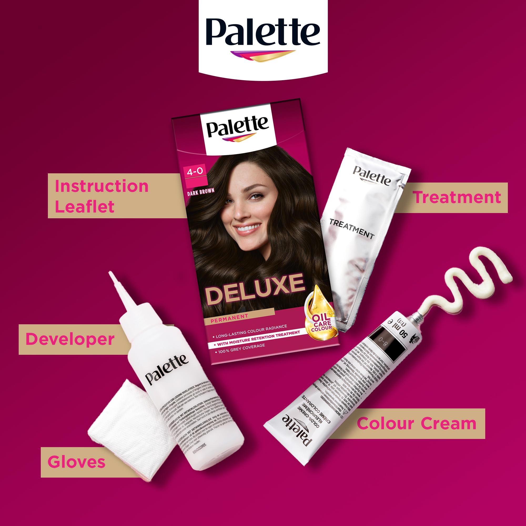 Palette Deluxe Crème Colouration 4-0 Dark Brown Permanent Hair Dye with Moisture Retention Treatment 6