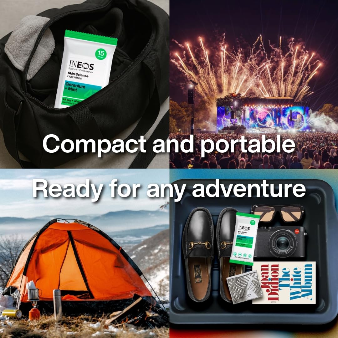 INEOS Skin Science Deo Wipes with Geranium + Mint - 15 Count for All Day Freshness 4