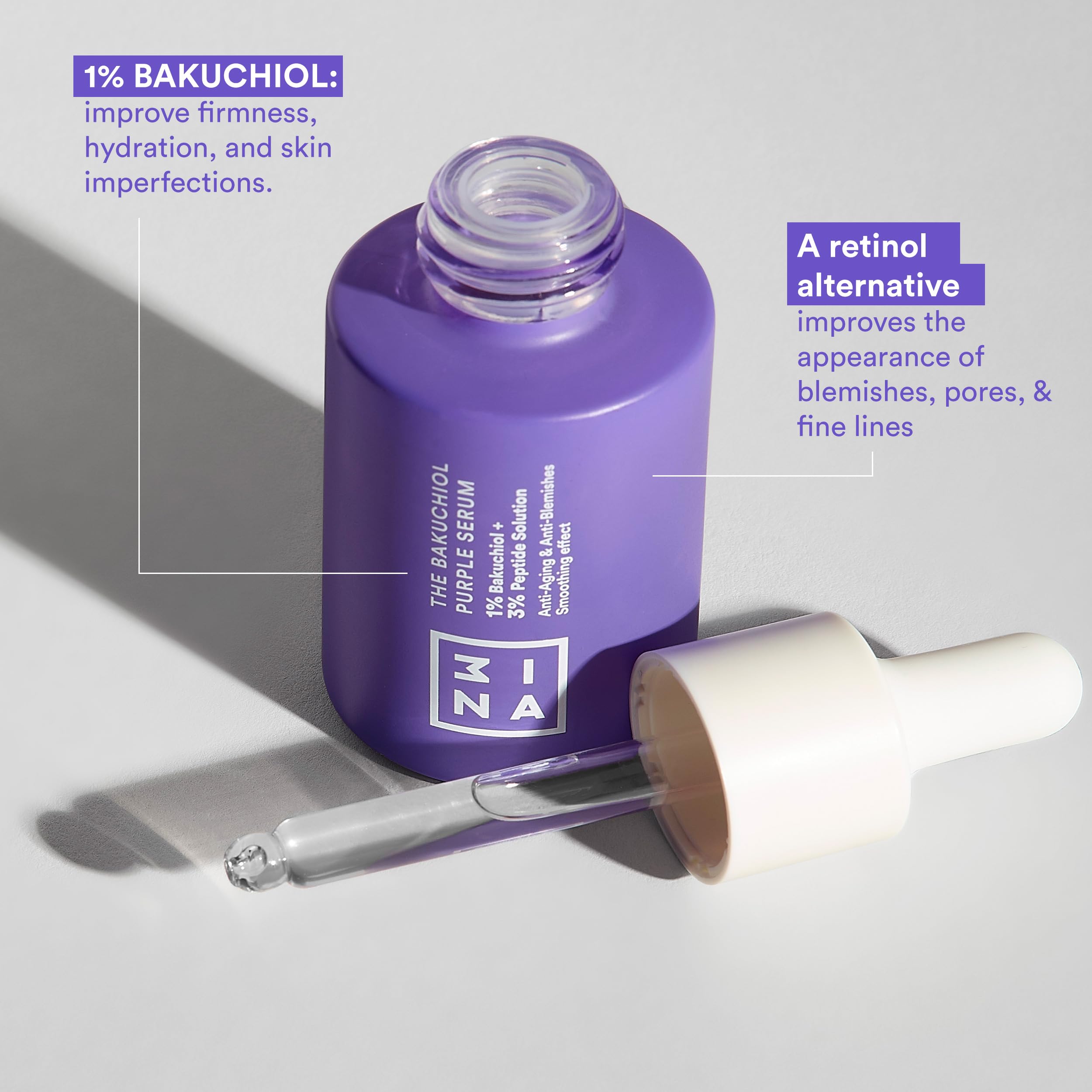 3INA MAKEUP The Purple Bakuchiol Serum with 1% Bakuchiol + 3% Peptide Solution