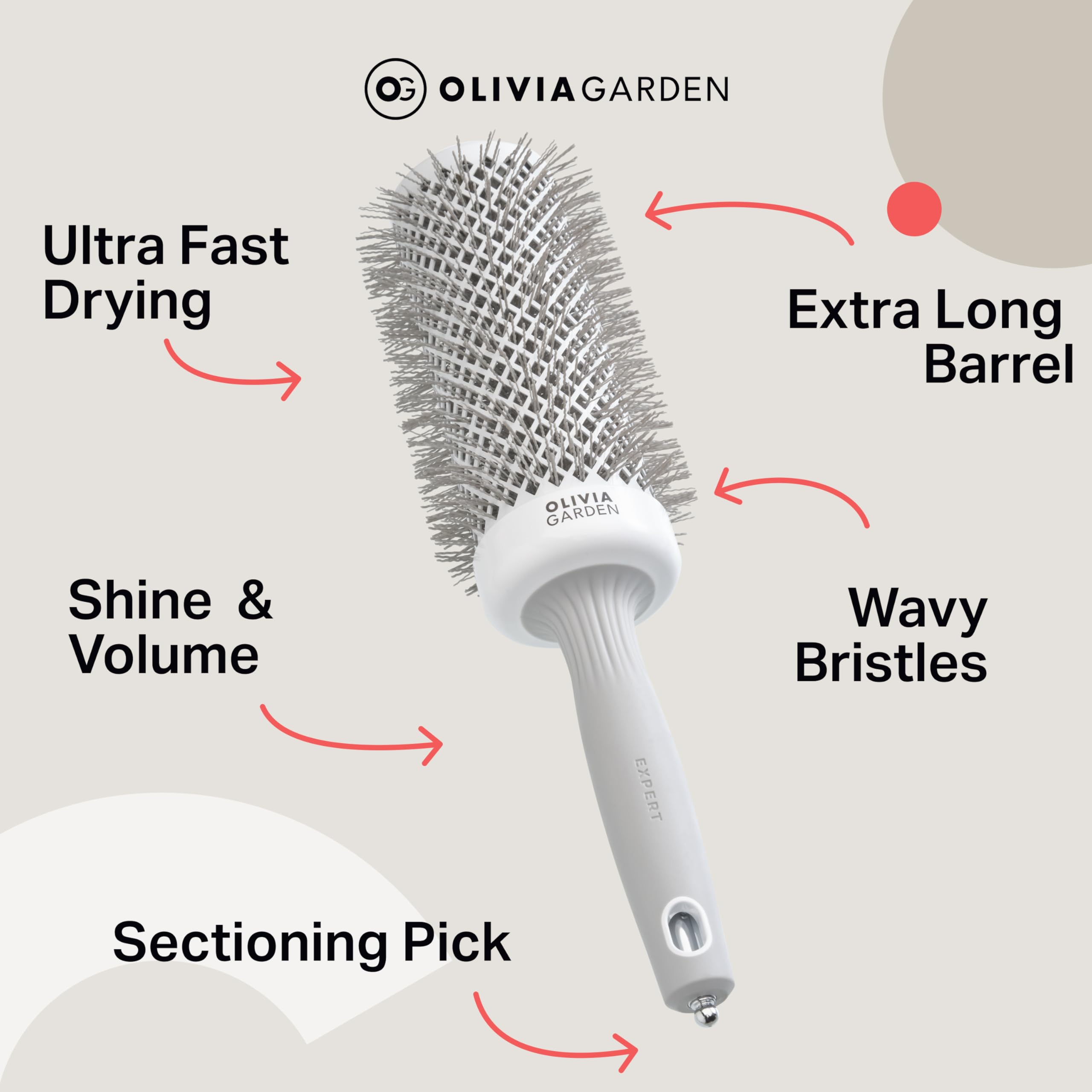 Olivia Garden Expert Blowout Speed ​​– Weiß &amp; Grau – 55 – Keramikbeschichtete Rundbürste mit extra langem Bürstenkörper für 25 % schnelleres Föhnen 7