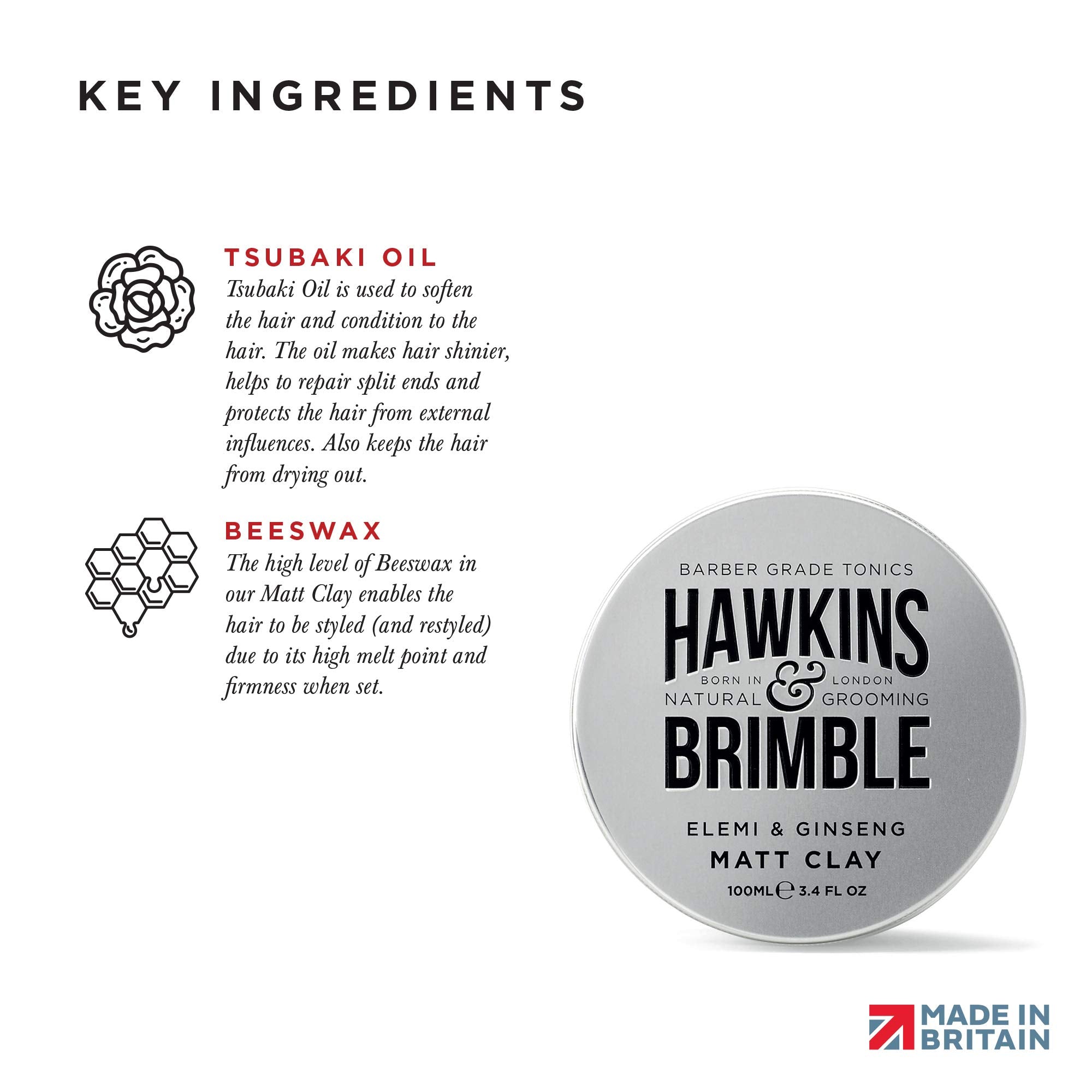 Hawkins & Brimble Matt Clay 100ml - Non Greasy Matte Hair Styling for Men with Elemi & Ginseng Scent 6