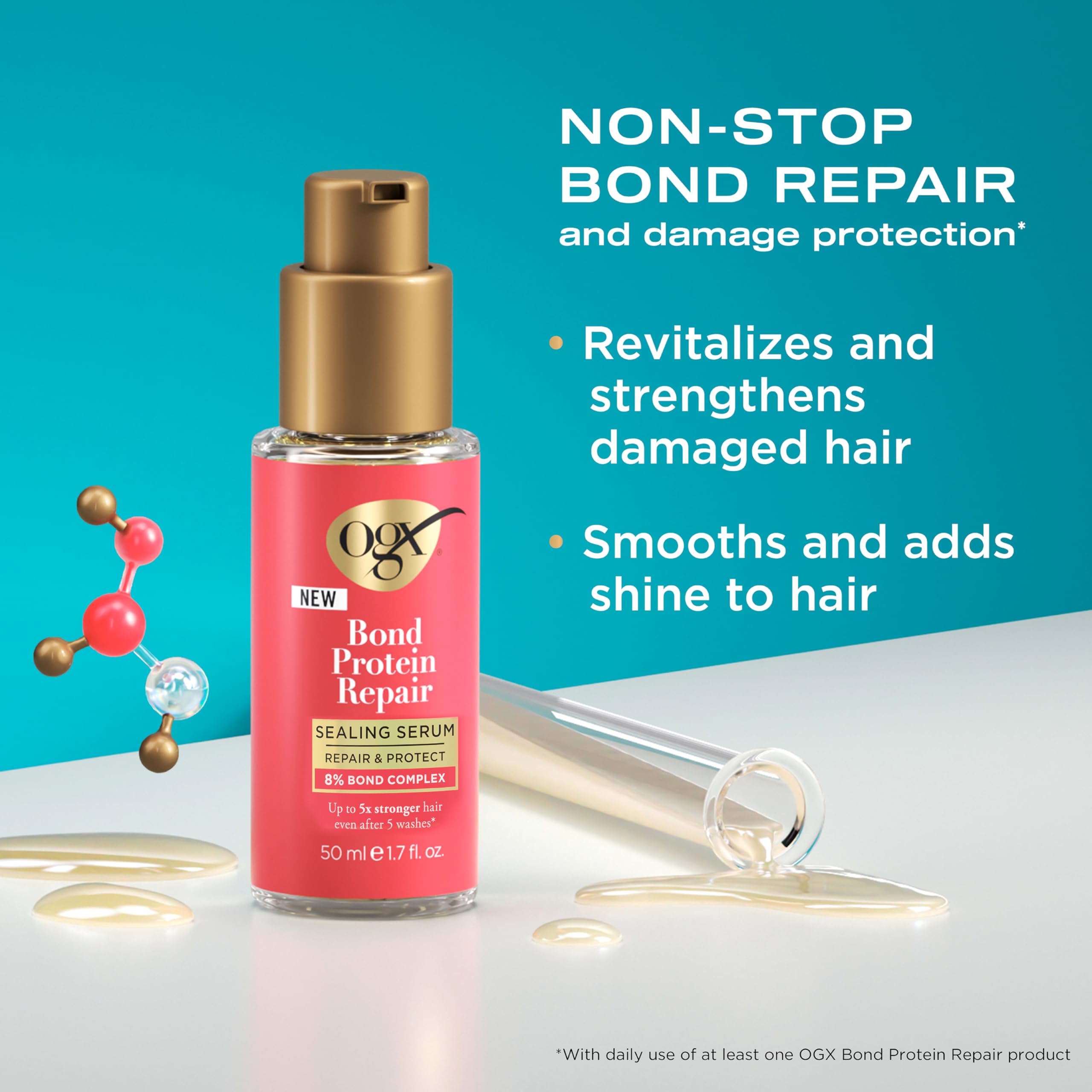 OGX Bond Protein Repair Sealing Hair Serum with 8% Bond Complex for Fine Hair, 50ml