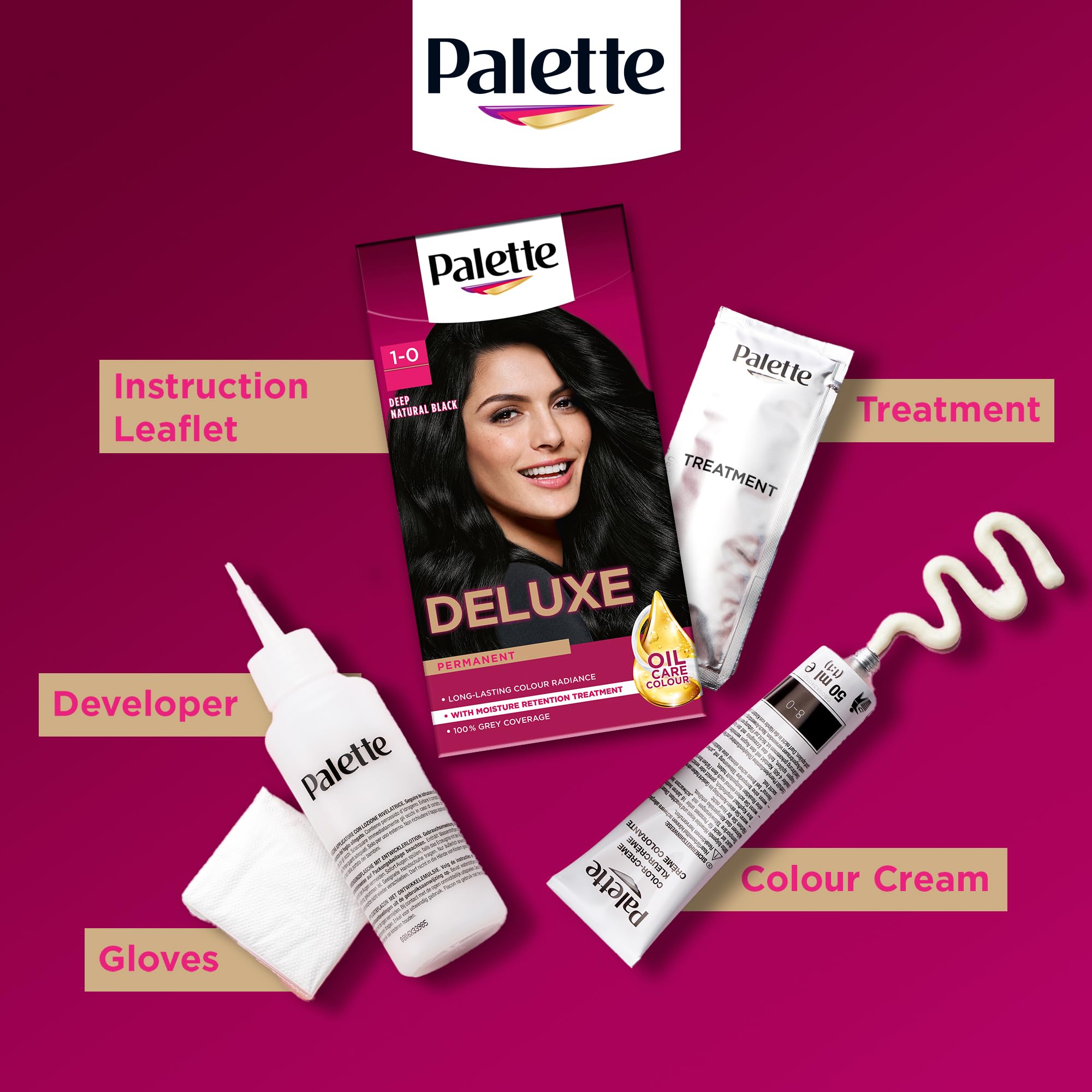 Palette Deluxe Creme Colouration 1-0 Deep Natural Black Permanent Hair Dye with Moisture Retention Treatment 6