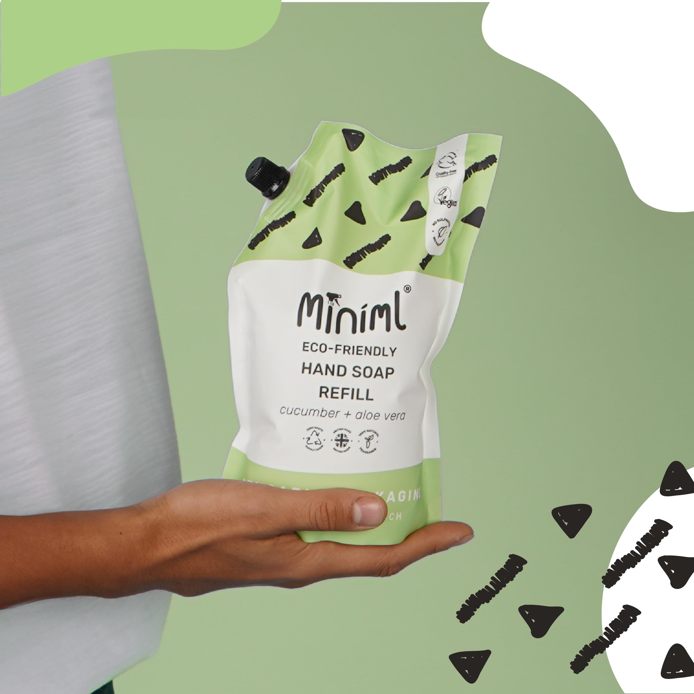 Miniml Handseife, 1-Liter-Nachfüllpackung – Umweltfreundliches Handwaschgel mit Gurke und Aloe Vera für sanfte und empfindliche Haut – 100 % vegan und tierversuchsfrei 3