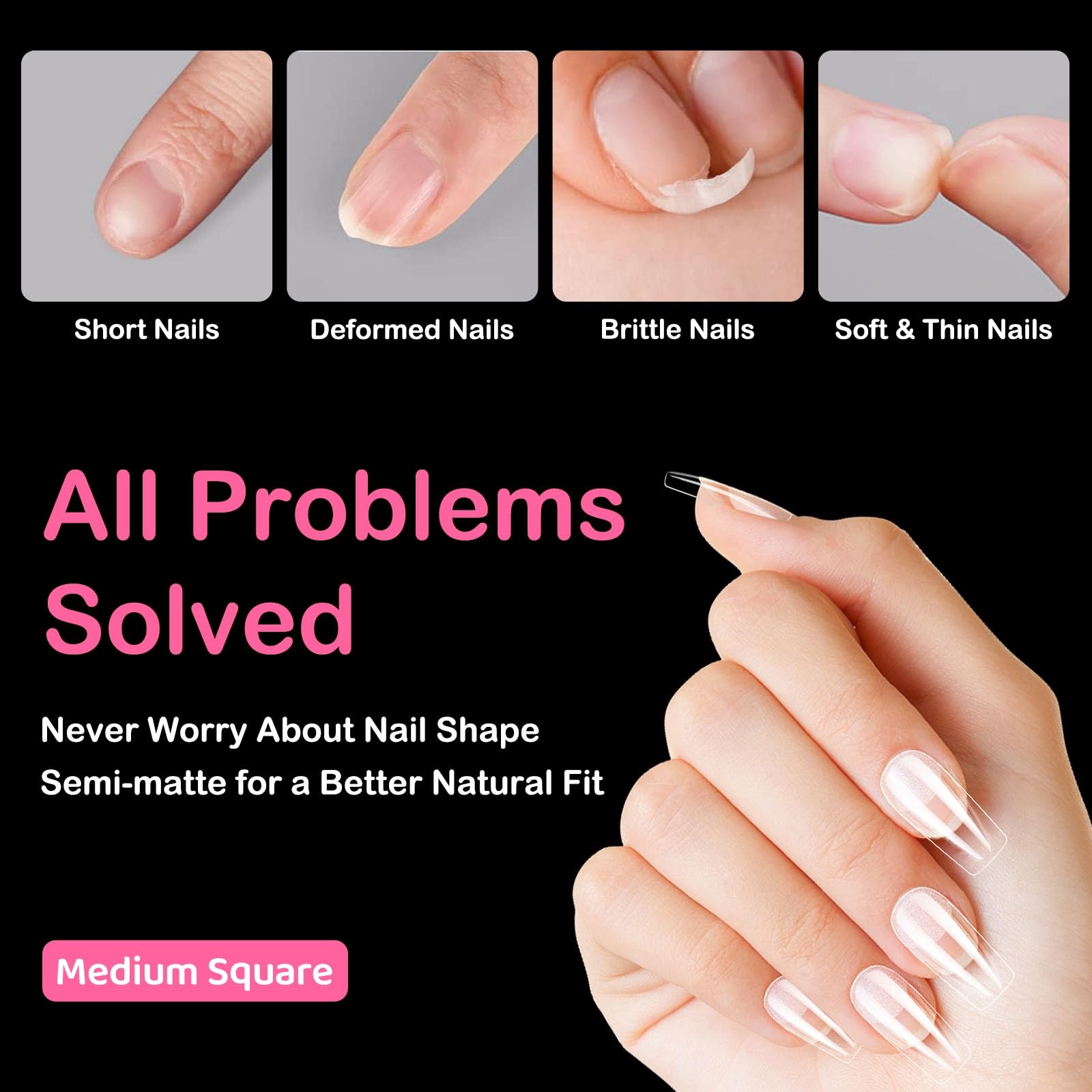 Diboniur Medium Square Full Cover Nail Tips - 550PCS in 11 Sizes, Half Matte Finish 6