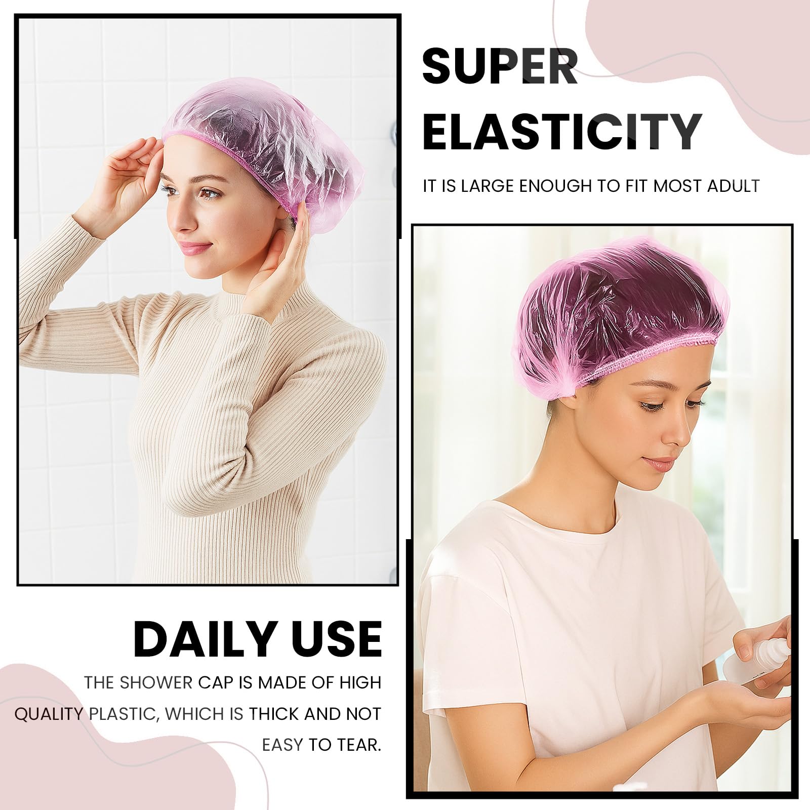 Lafefe 100PCS Disposable Waterproof Plastic Shower Caps for Women - Pink 6