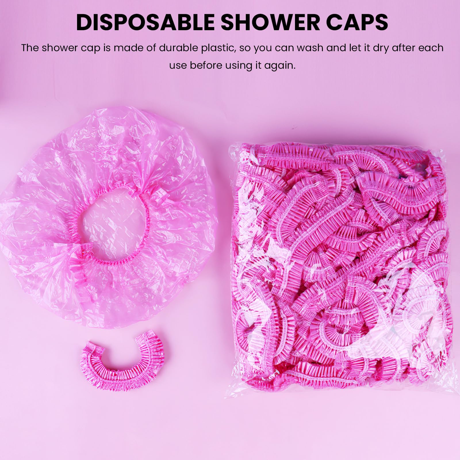 Lafefe 100PCS Disposable Waterproof Plastic Shower Caps for Women - Pink 7