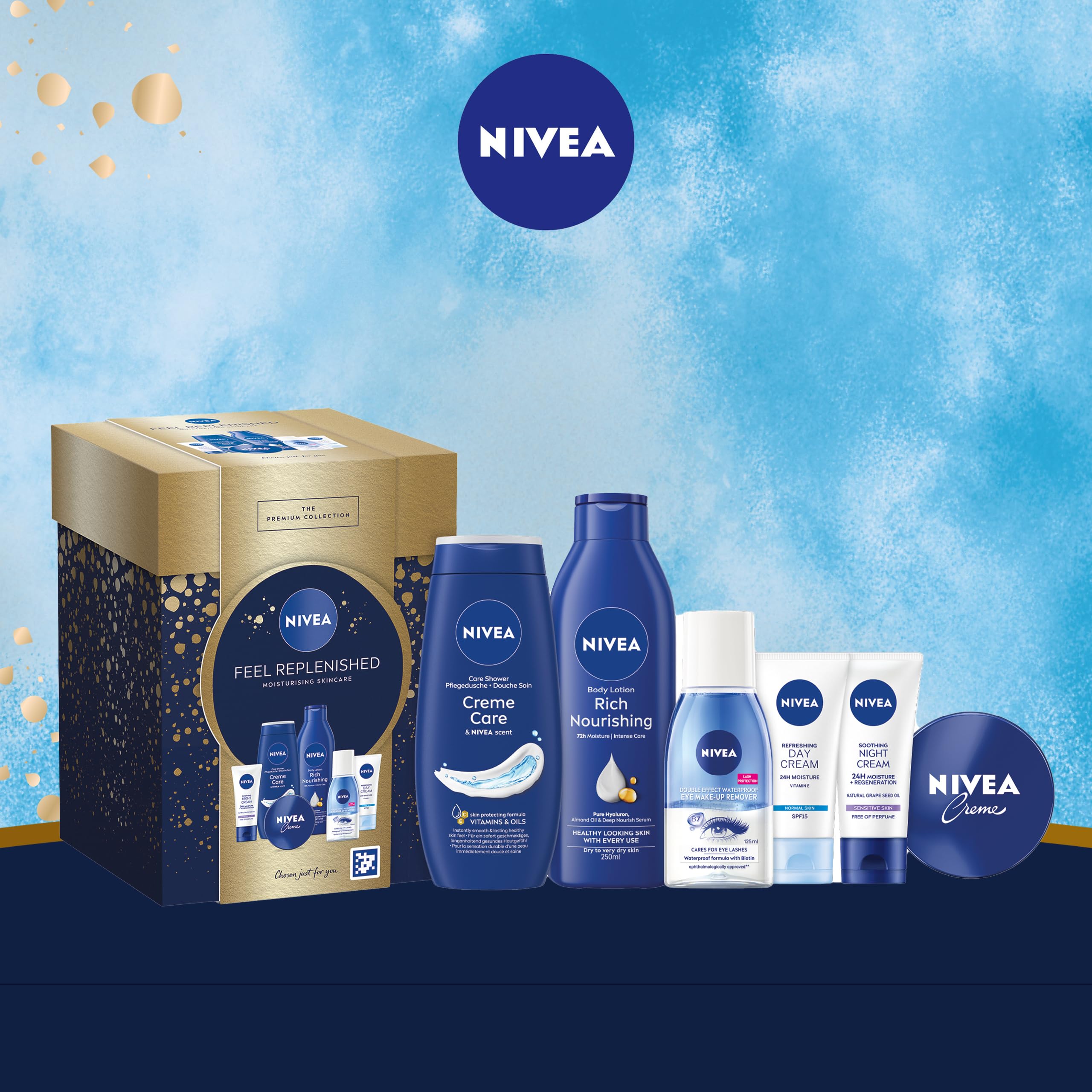 NIVEA Feel Replenished Geschenkset (6 Produkte), Hautpflege-Geschenkset für Frauen