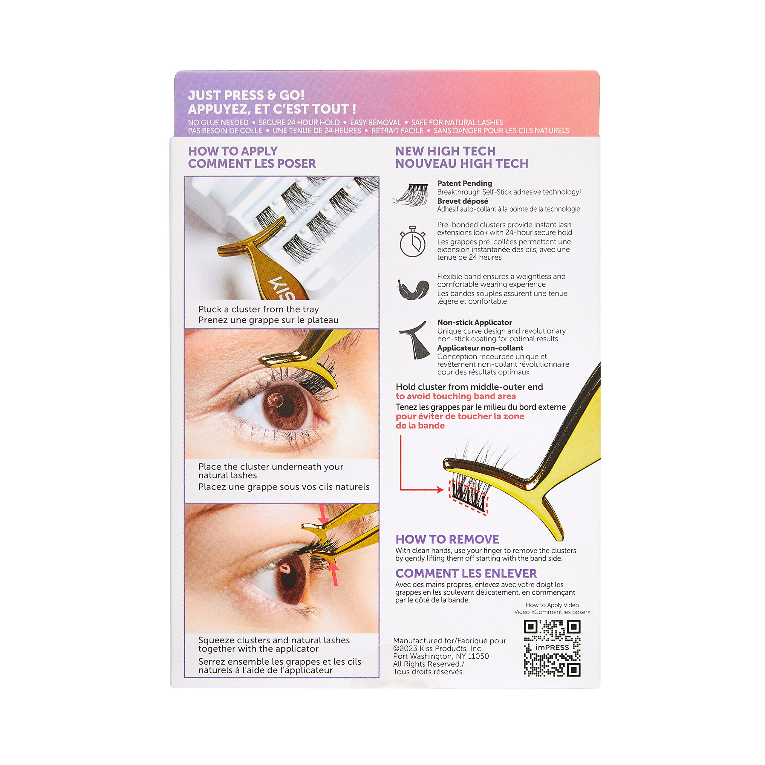 KISS imPRESS Press-On Falsies Eyelash Clusters Kit, Voluminous, Black, No Glue Needed 12