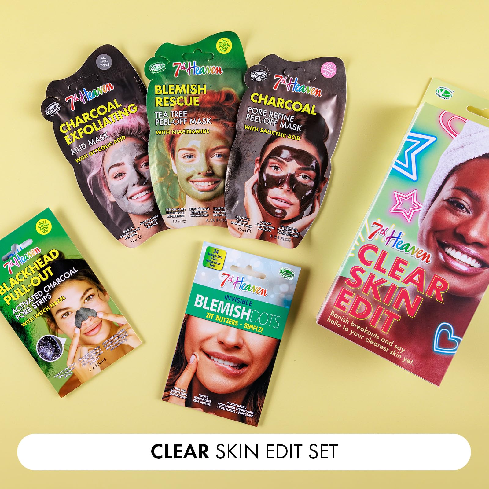 7th Heaven Clear Skin Edit Skincare Kit: 3 Face Masks, Nose Pore Strips & Blemish Dots 7
