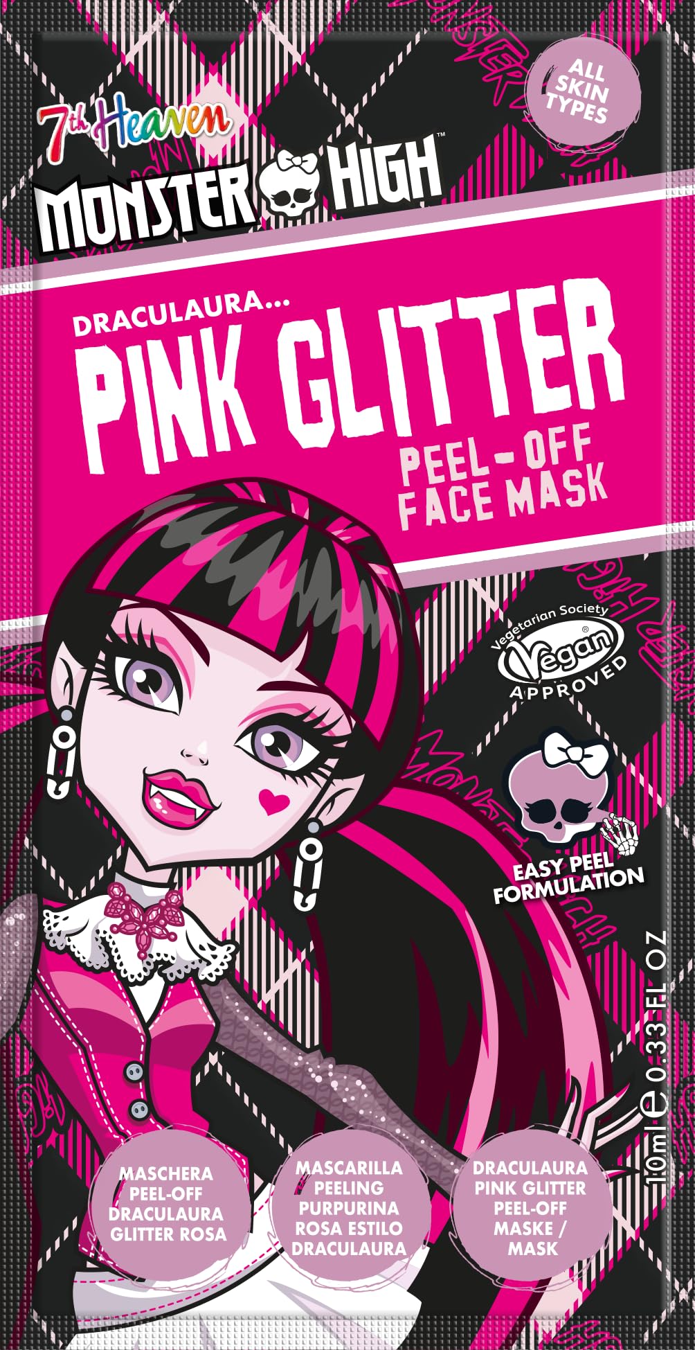 7th Heaven Monster High Draculaura Pink Glitter Peel Off Face Mask with Pink Guava