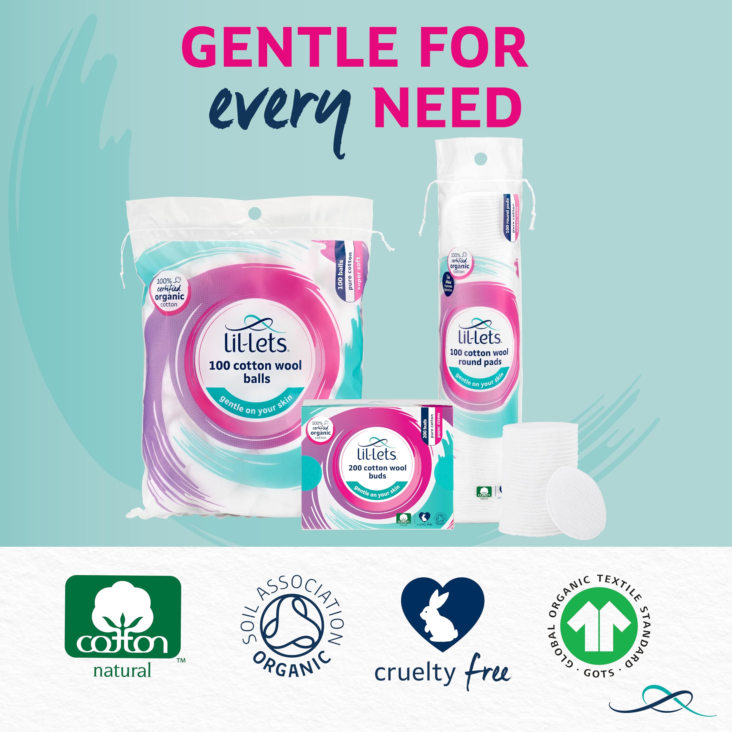 Lil-Lets Certified Organic Cotton Wool Round Pads, 100 Count, Soft & Absorbent 6