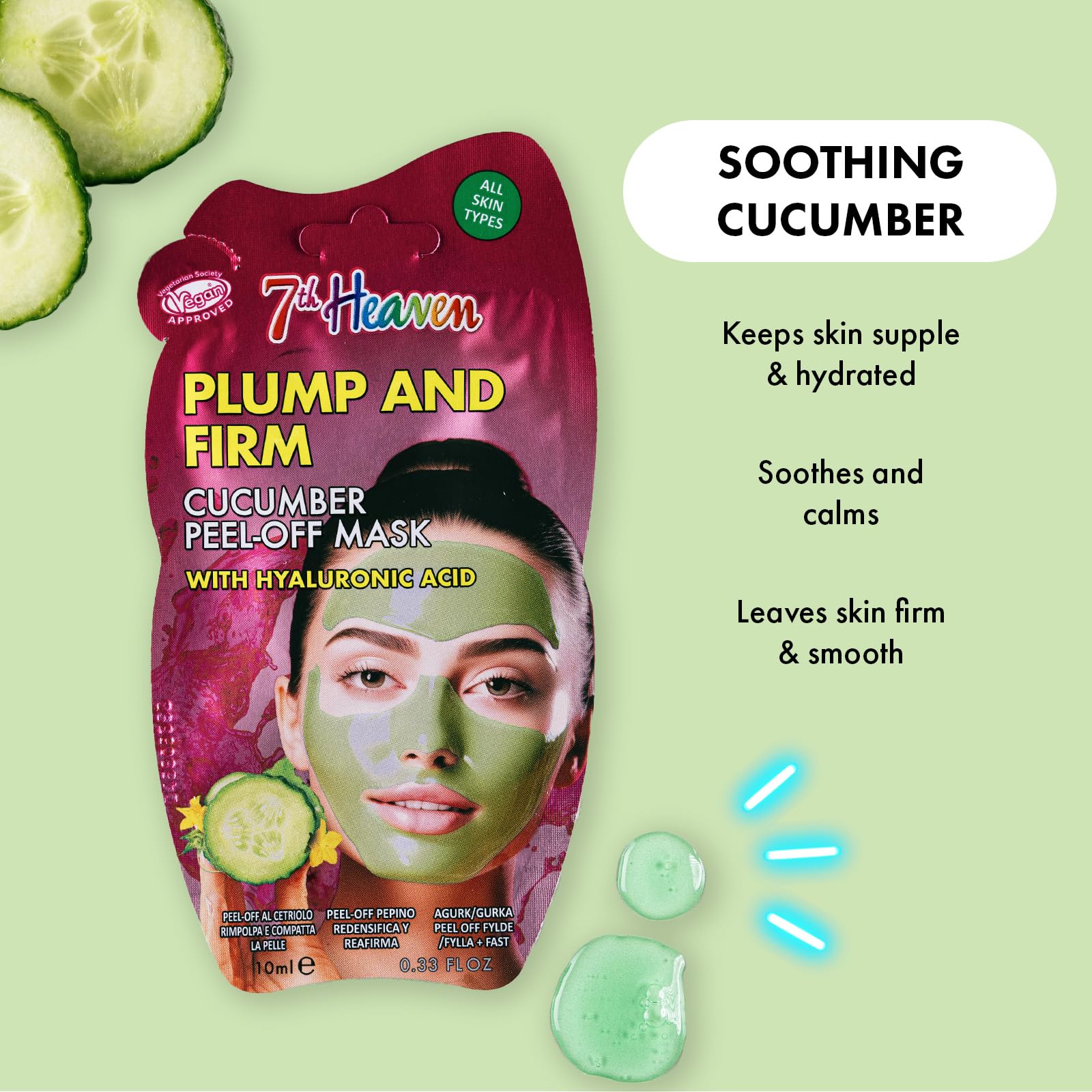 7th Heaven Cucumber Peel Off Face Mask with Hyaluronic Acid for Plump and Firm Skin 4