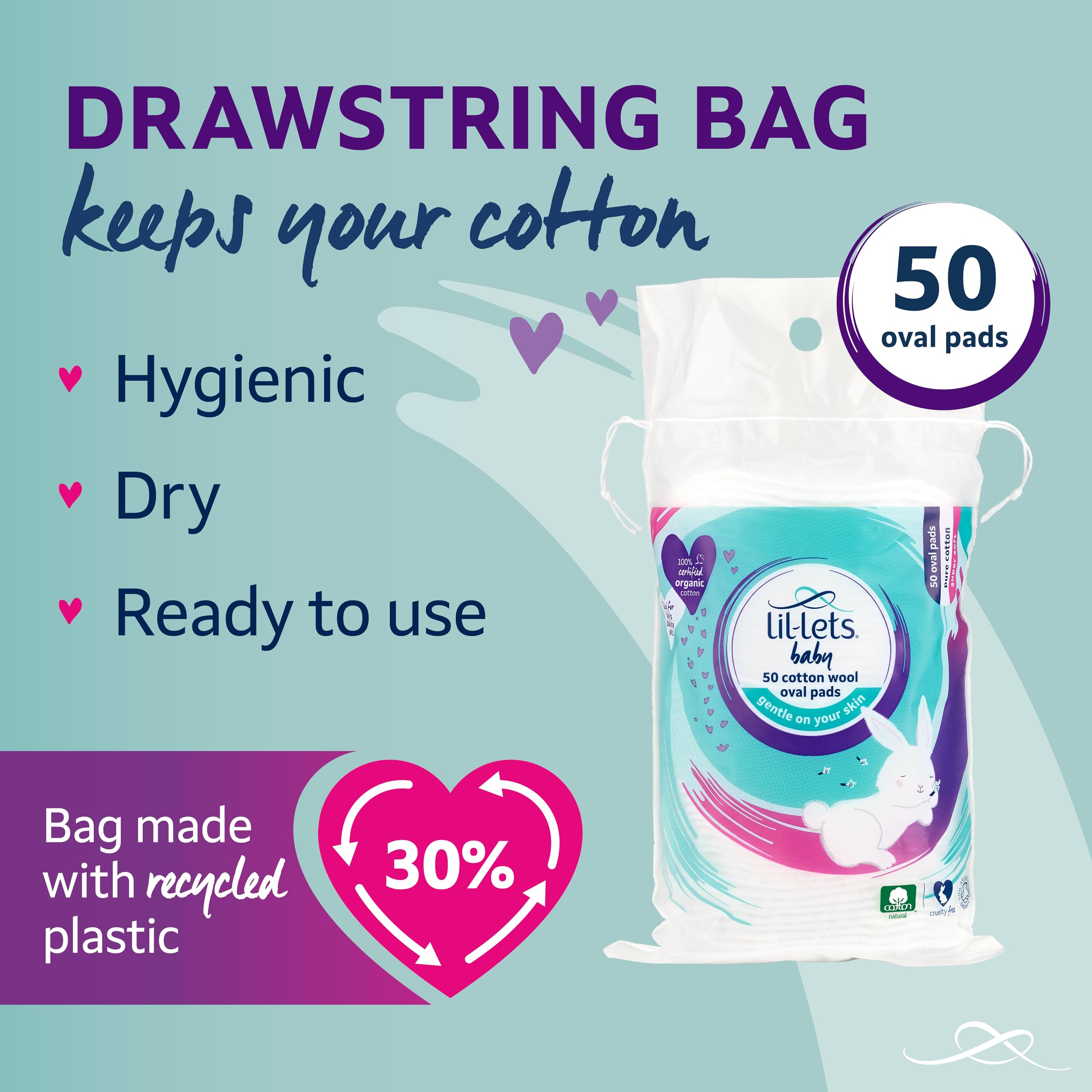 Lil-Lets Baby Cotton Wool Oval Pads, 250 Pack (5 x 50 Ovals), GOTS Certified Organic 7