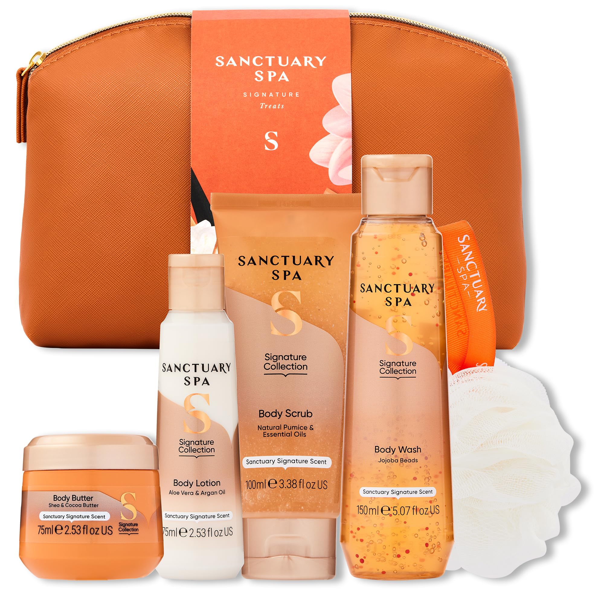 Sanctuary Spa Signature Treats Gift Set - Vegan Body Wash, Scrub, Lotion & Butter