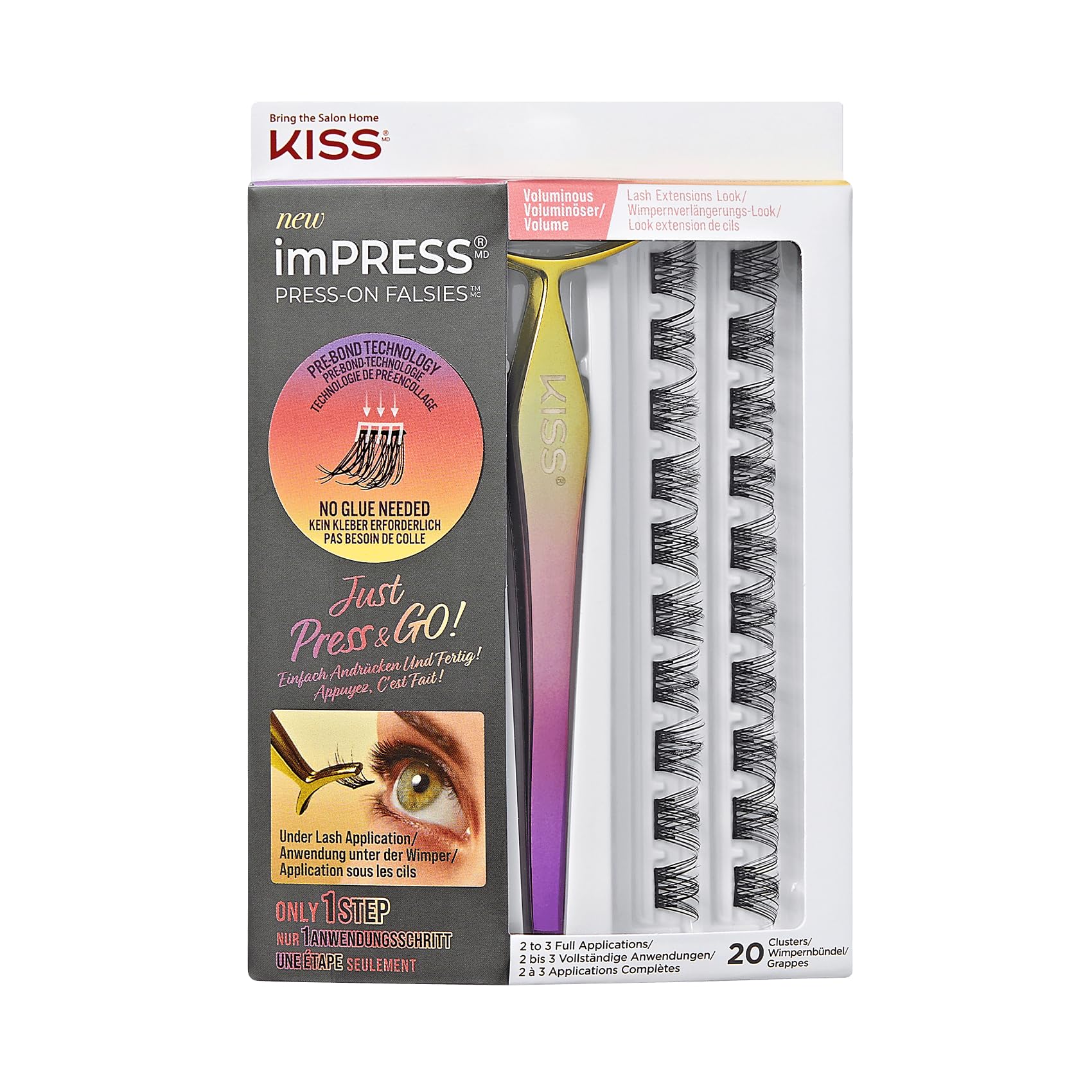 KISS imPRESS Press-On Falsies Eyelash Clusters Kit, Voluminous, Black, No Glue Needed