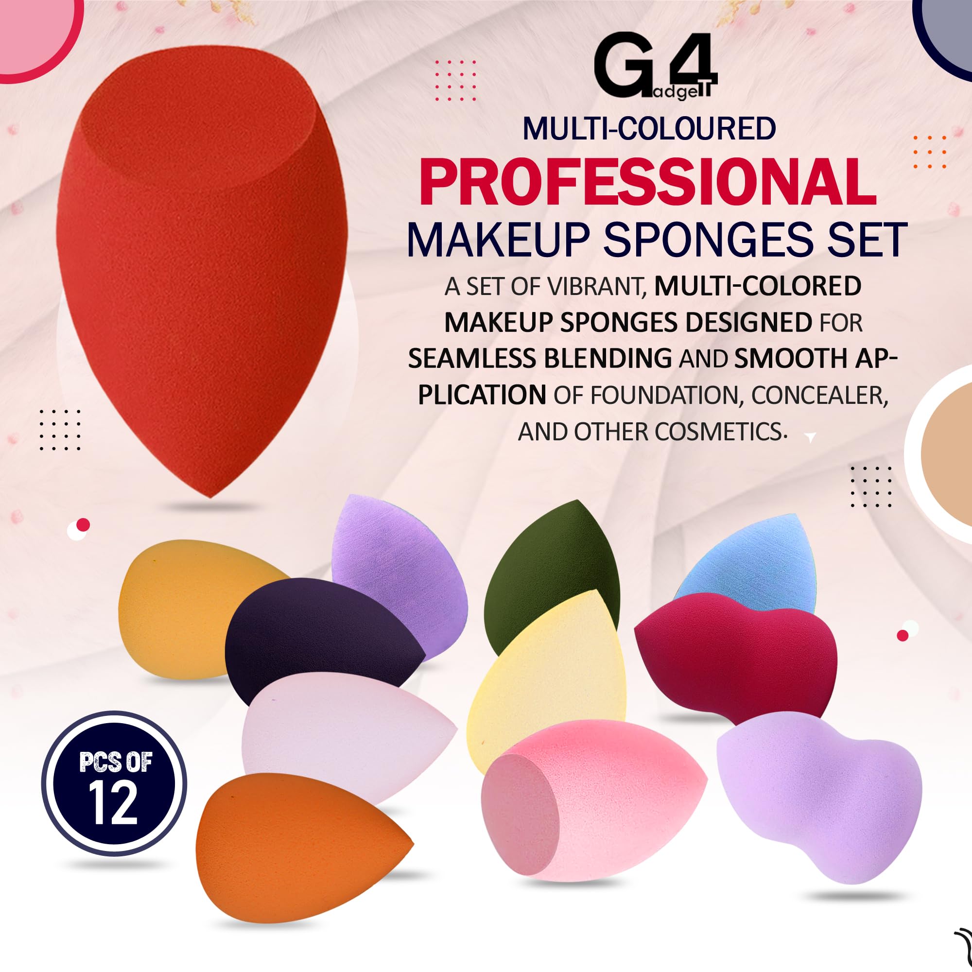 G4GADGET 12 PCS Multi-Coloured Makeup Sponges Set for Flawless Foundation Application