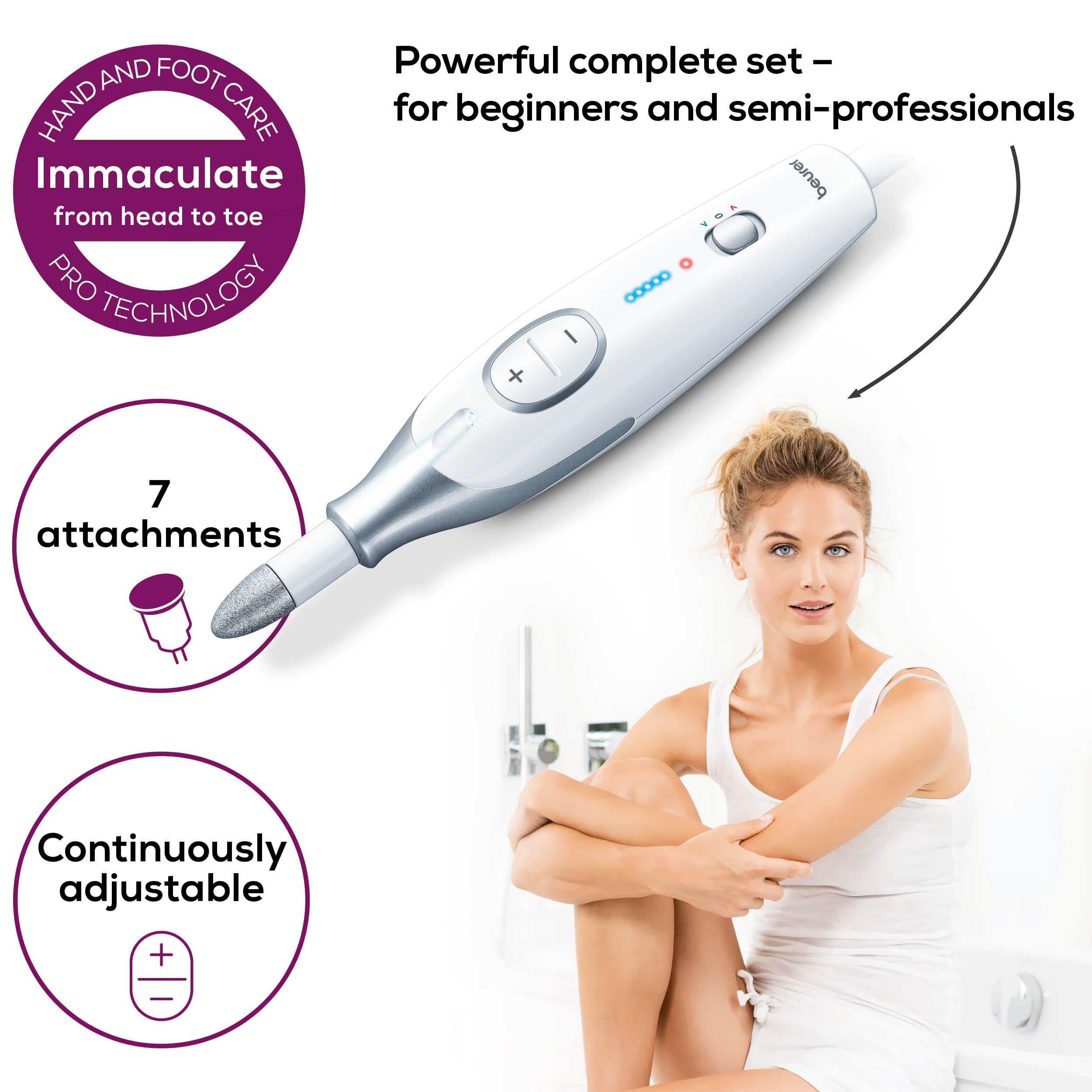 Beurer MP42UK Pediküre- und Maniküre-Set, professionelles Nagelpflege-Set mit 7 Aufsätzen