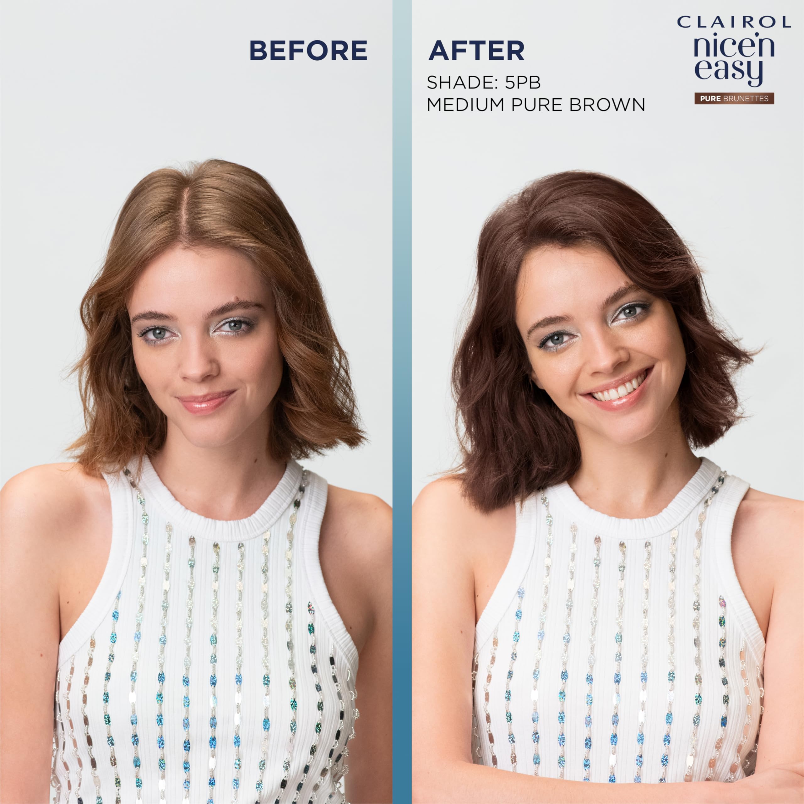 Clairol Nice n' Easy Pure Brunettes Haarfarbe | Reine und satte Brauntöne | Geschmeidige, natürliche Haarfarbe | Mit Vorfärbeserum | 100 % Grauabdeckung | 6,5PB Hellstes Lattebraun | Permanente Haarfarbe 7