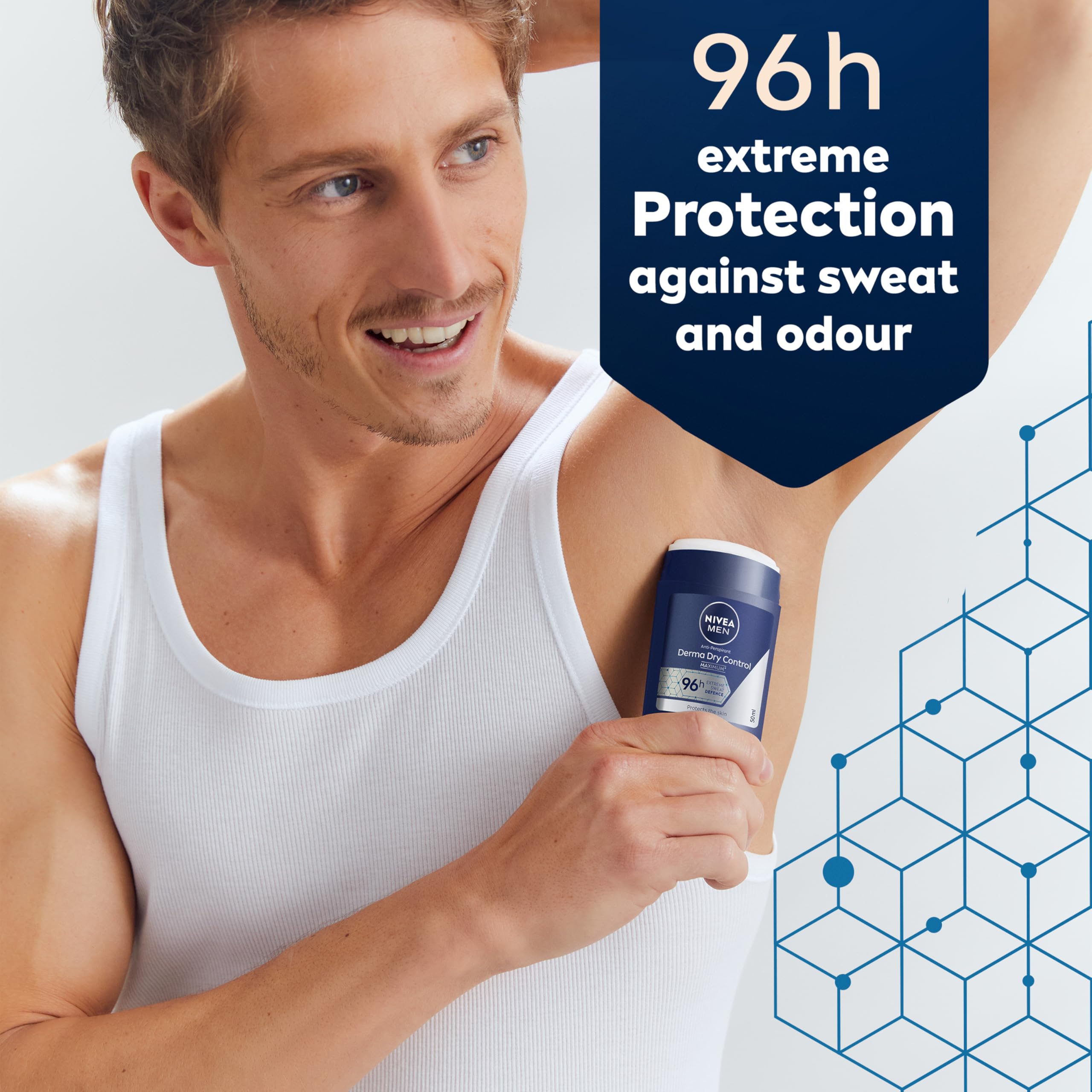 NIVEA MEN Derma Dry Control Stick Anti-Perspirant Deodorant for Men, 96H Sweat Protection