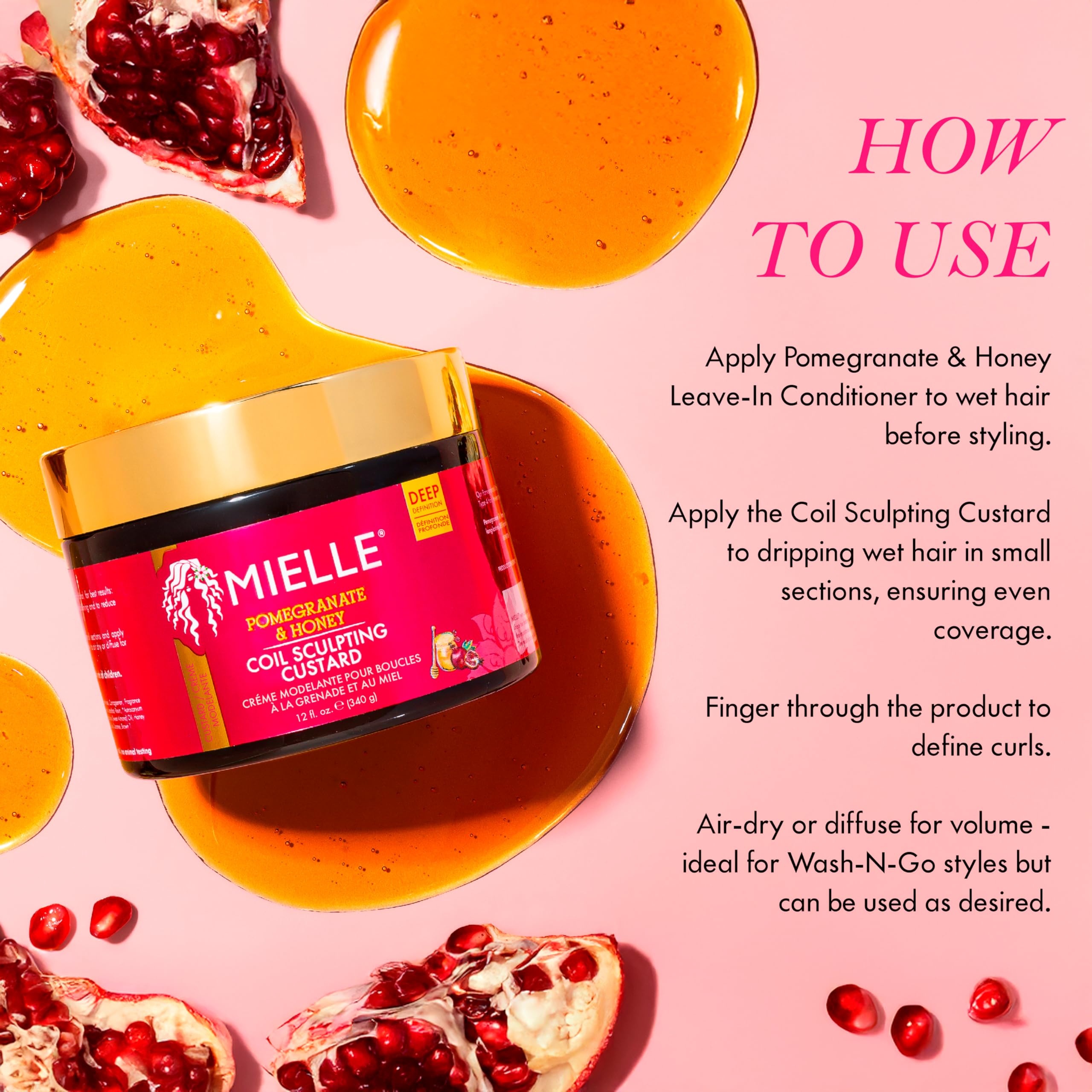 Mielle Pomegranate & Honey Curl Cream for Type 4 Hair - Coil & Curl Defining Cream, 340 ml 4