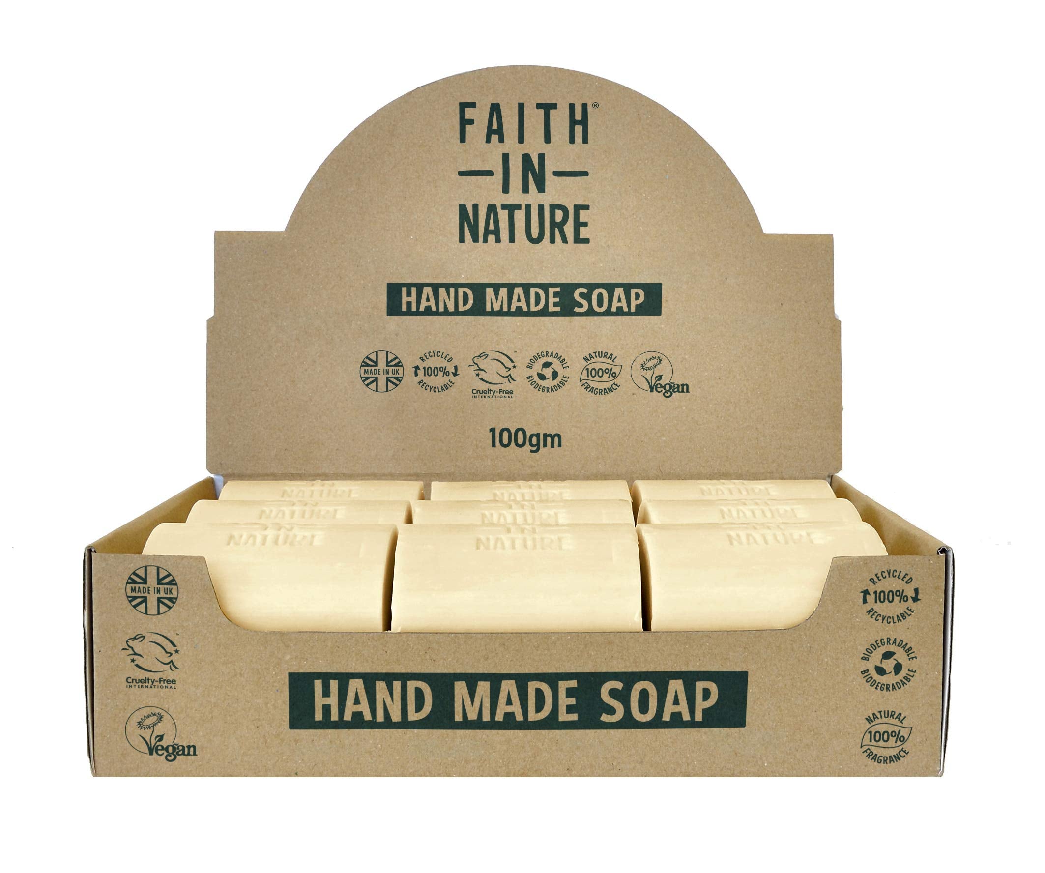 FAITH IN NATURE Fragrance Free Hand Soap Bar Box Set, Sensitive Skin, Vegan & Cruelty Free, 18 x 100g