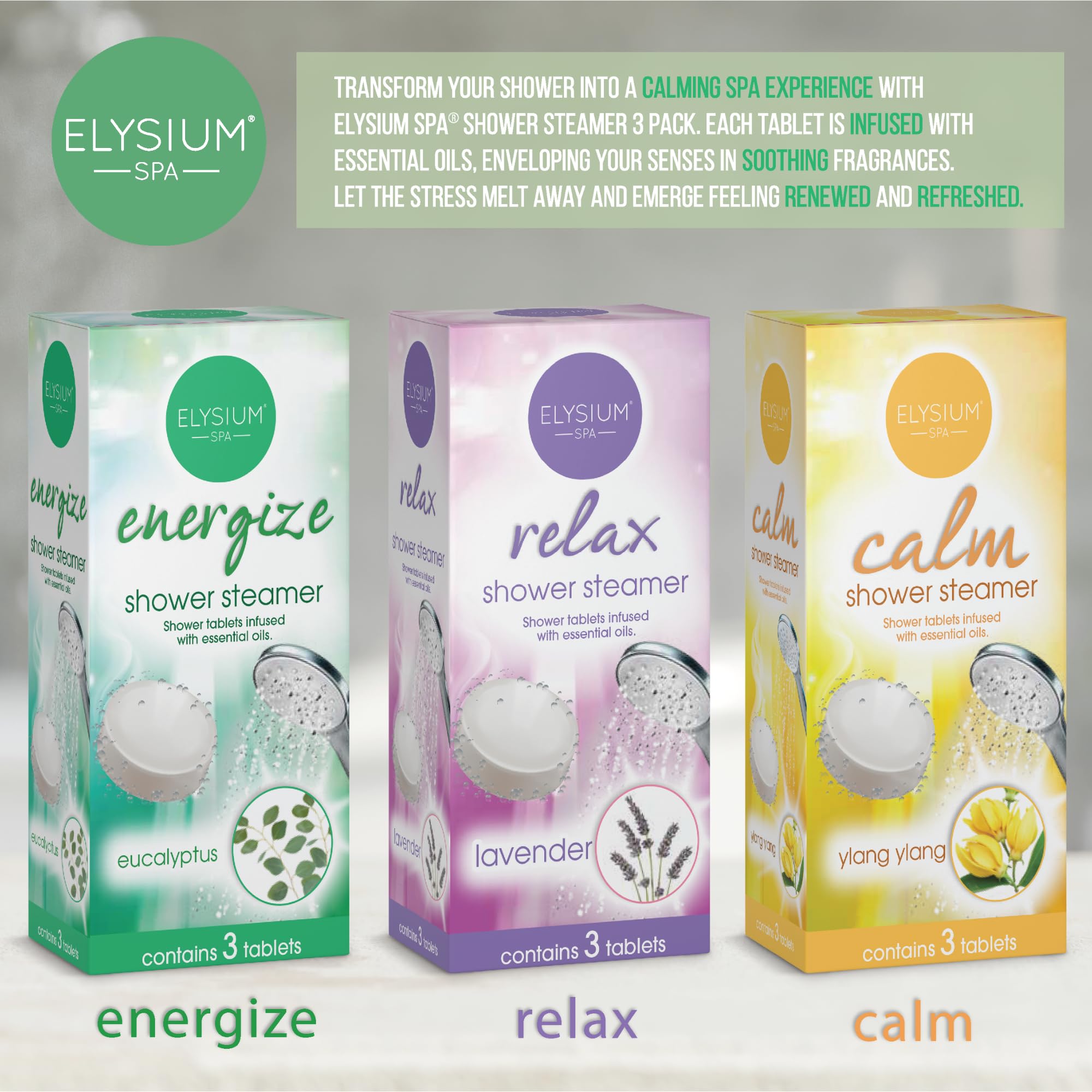 ELYSIUM SPA Shower Steamers with Essential Oils - Ylang Ylang, Eucalyptus, Lavender (3 Pack) 3