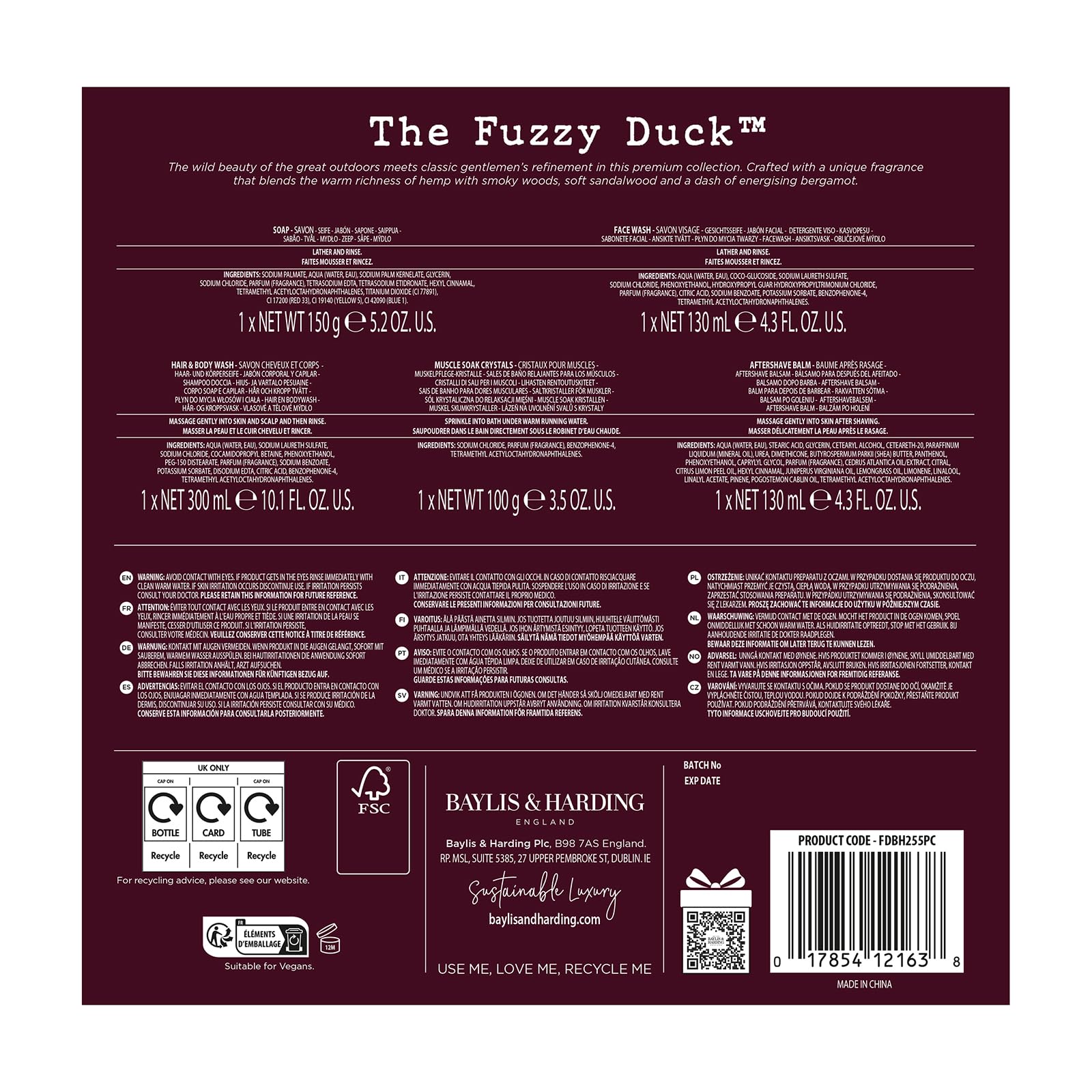 Baylis &amp; Harding The Fuzzy Duck Bergamotte, Hanf &amp; Sandelholz Erfrischendes Herren-Waschset (1 Stück) – Vegan 7