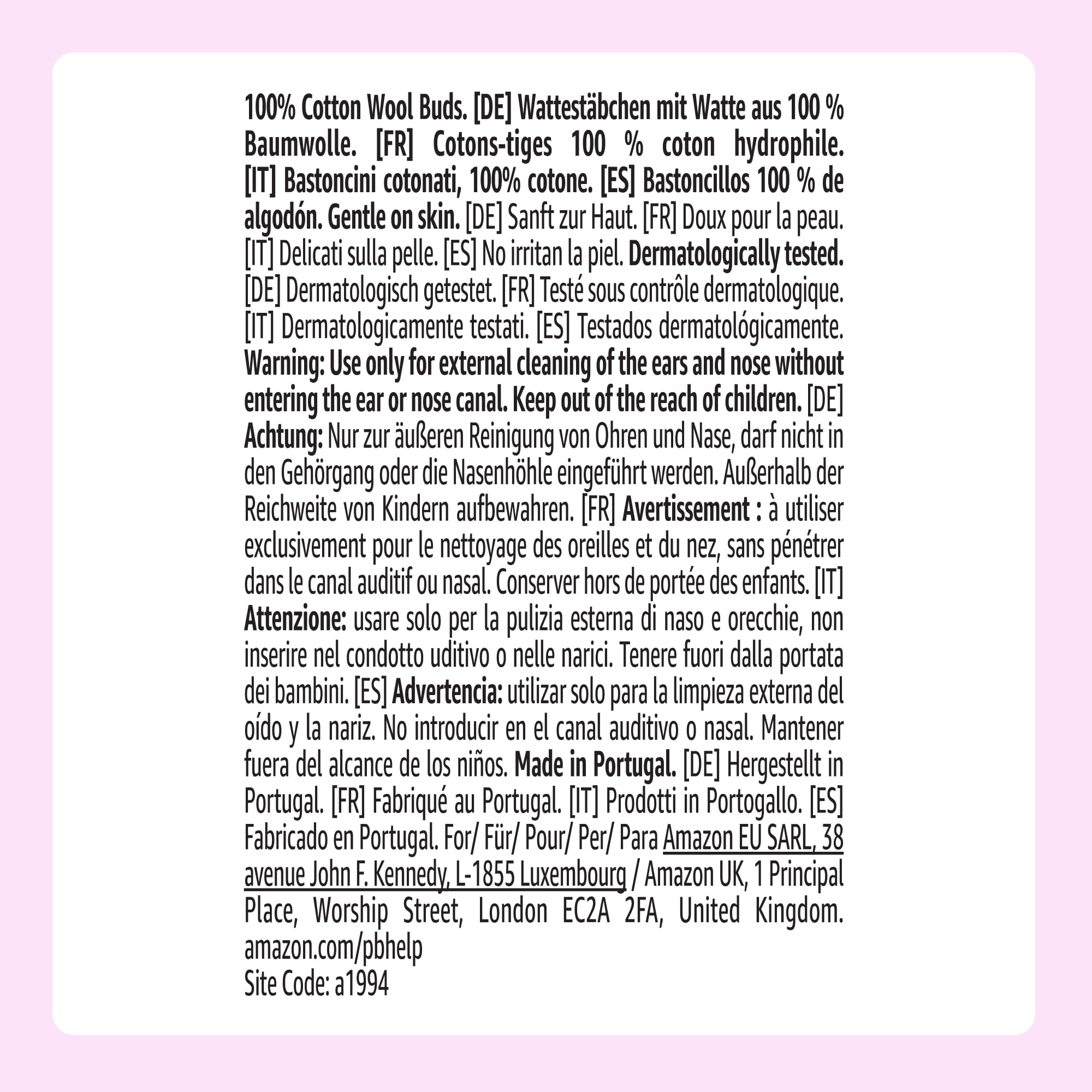 by Amazon 100% Cotton Buds, Dual-Ended Swabs, 200 Units - Hypoallergenic & Dermatologically Tested