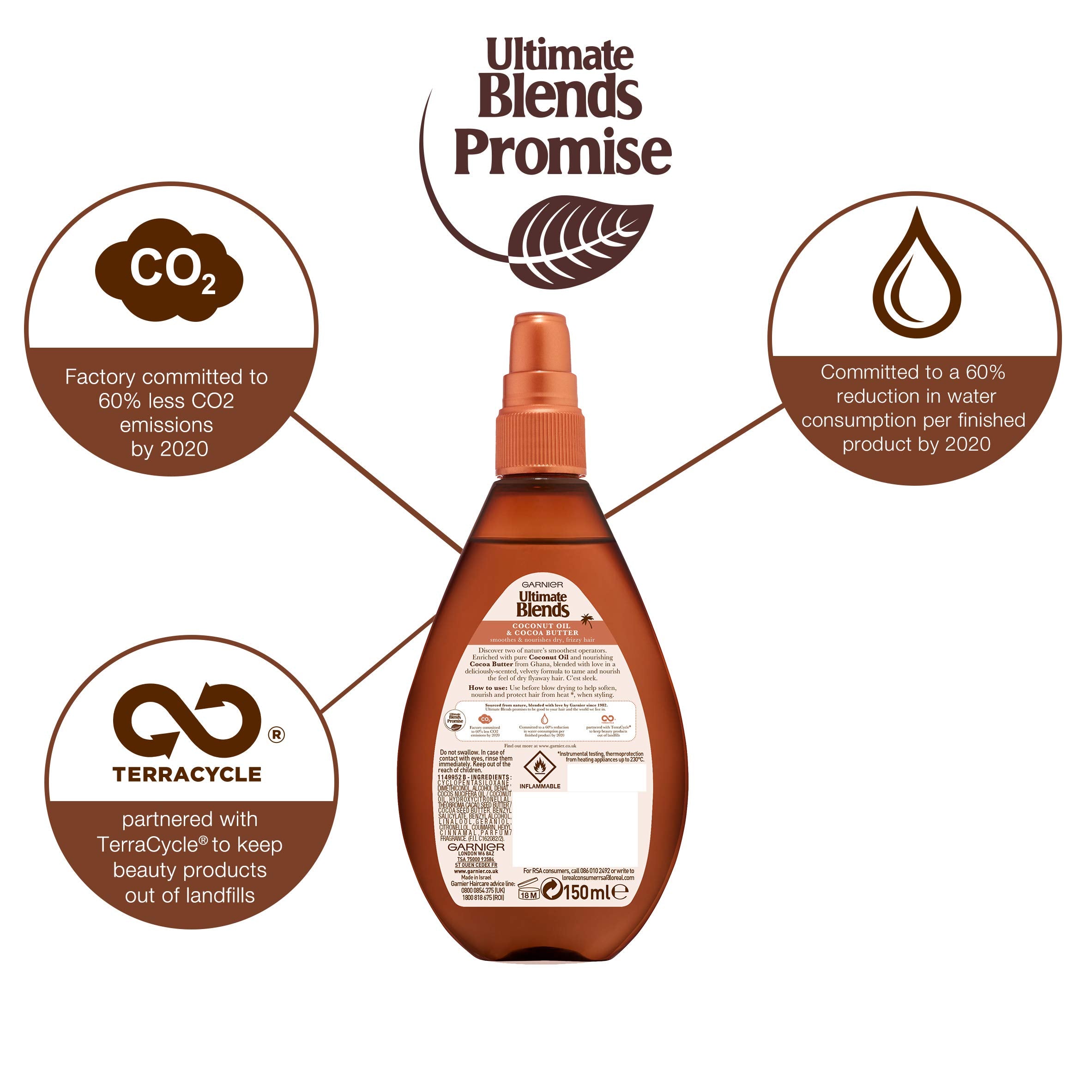 Garnier Ultimate Blends Coconut Oil & Cocoa Butter Hair Oil for Dry Frizzy Hair, 150ml