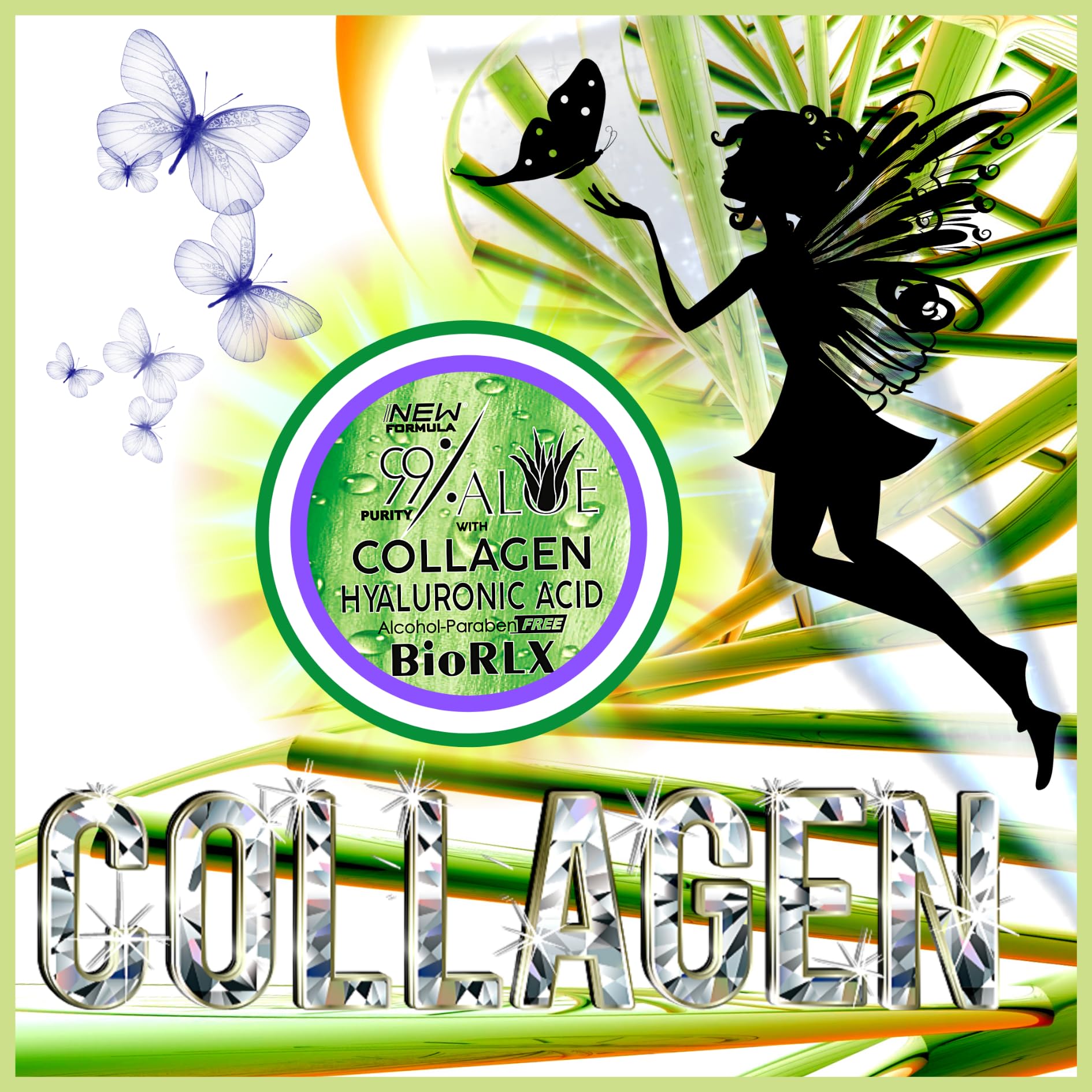 Biorlx 99% Purity Aloe Vera Gel with Collagen and Hyaluronic Acid for Face & Body