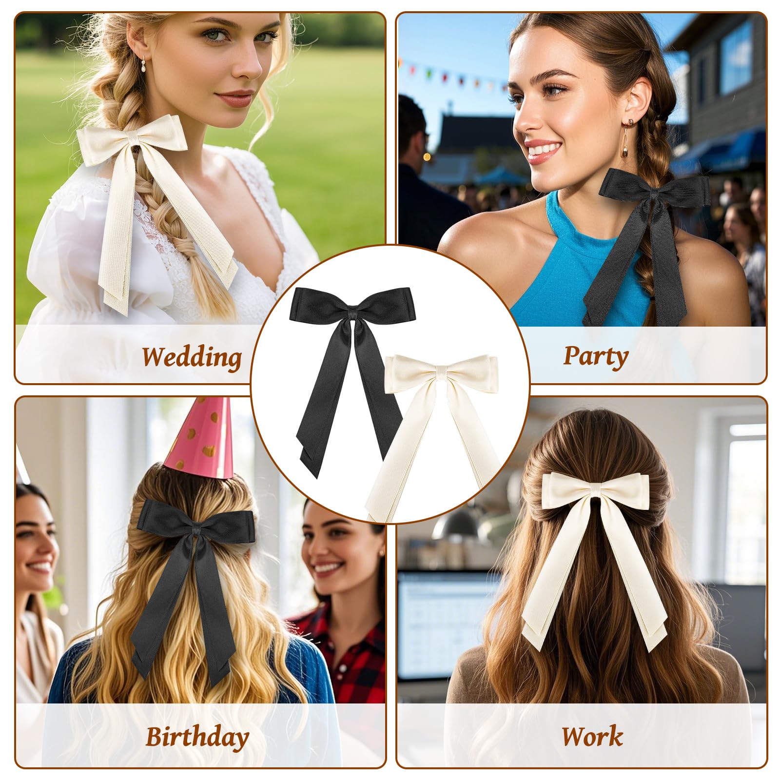 MOXYOY 2PCS Black Silky Satin Bow Hair Clips with Long Ribbon for Girls and Women 7